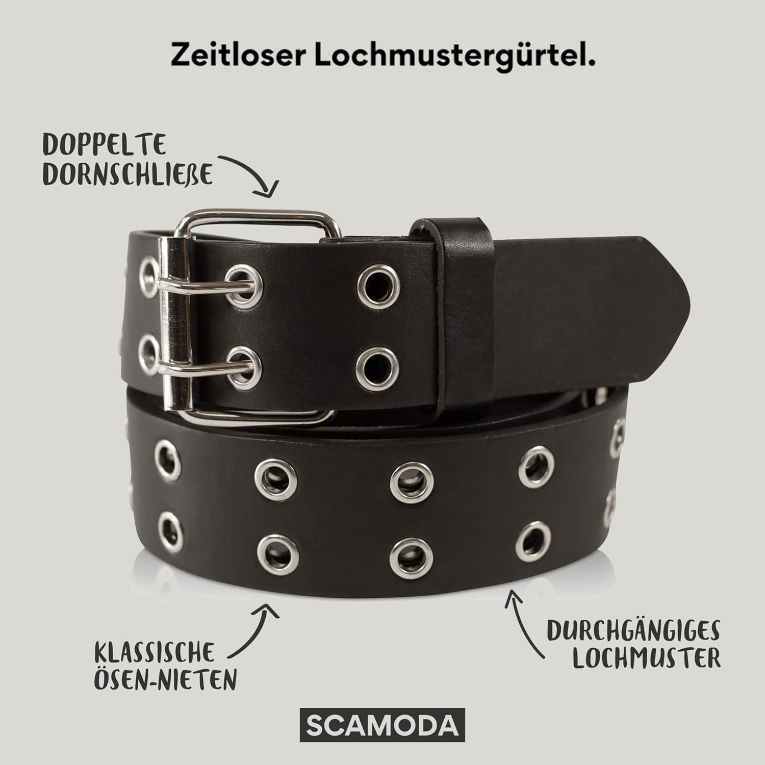 Lemasi 2-gats 3-gats klinknagelriem met lus, jeansriem voor dames en heren, echt leer & PU, zwart, wit, rood etc., 115 cm