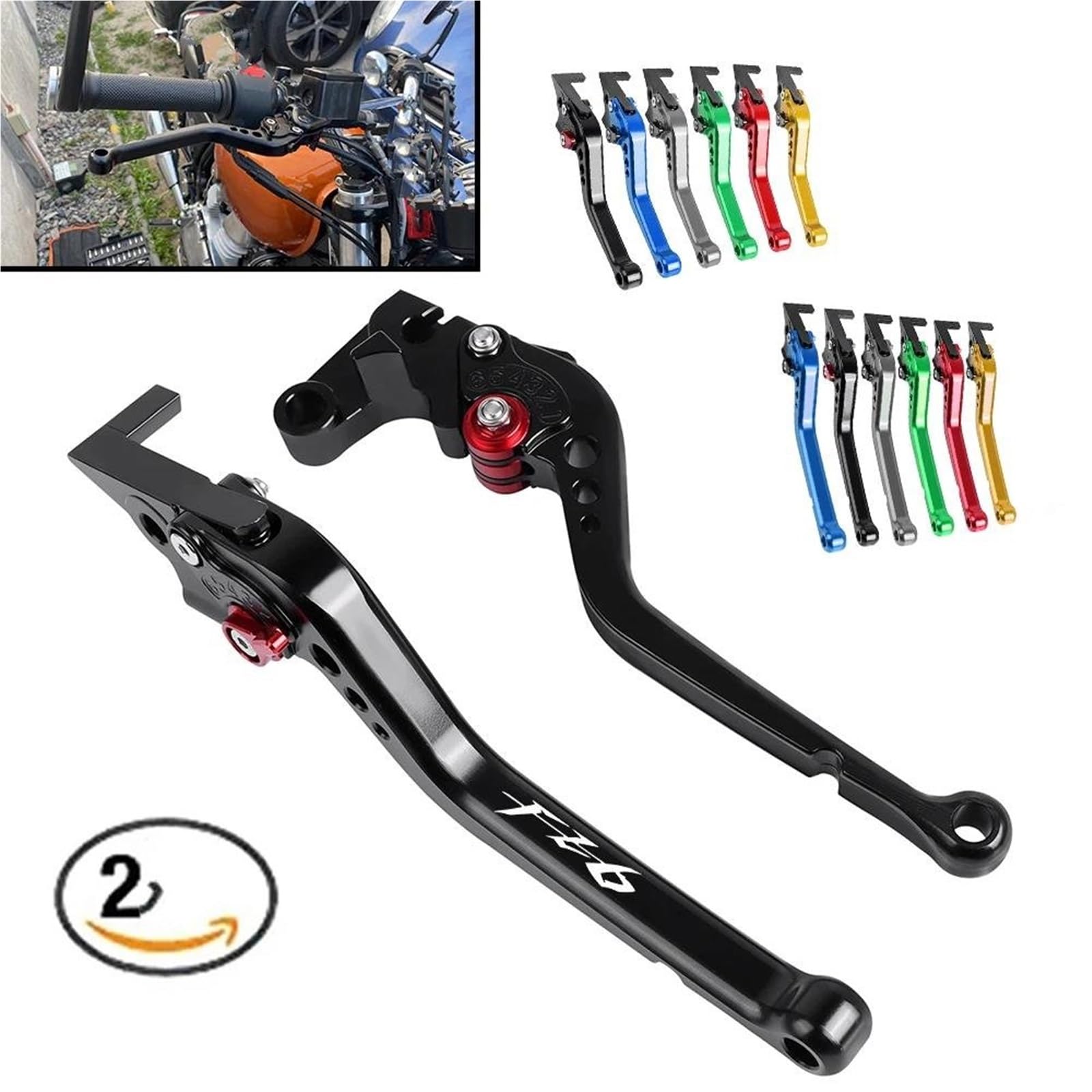 Kupplungshebel Set Kupplungs- Und Bremshebel Für Yamaha XJ6 FZ6R XJ 6 FZ 6R 2009–2020, CNC-gefräst, Links/rechts Griff Bremshebel Motorrad(Schwarz,Lang)