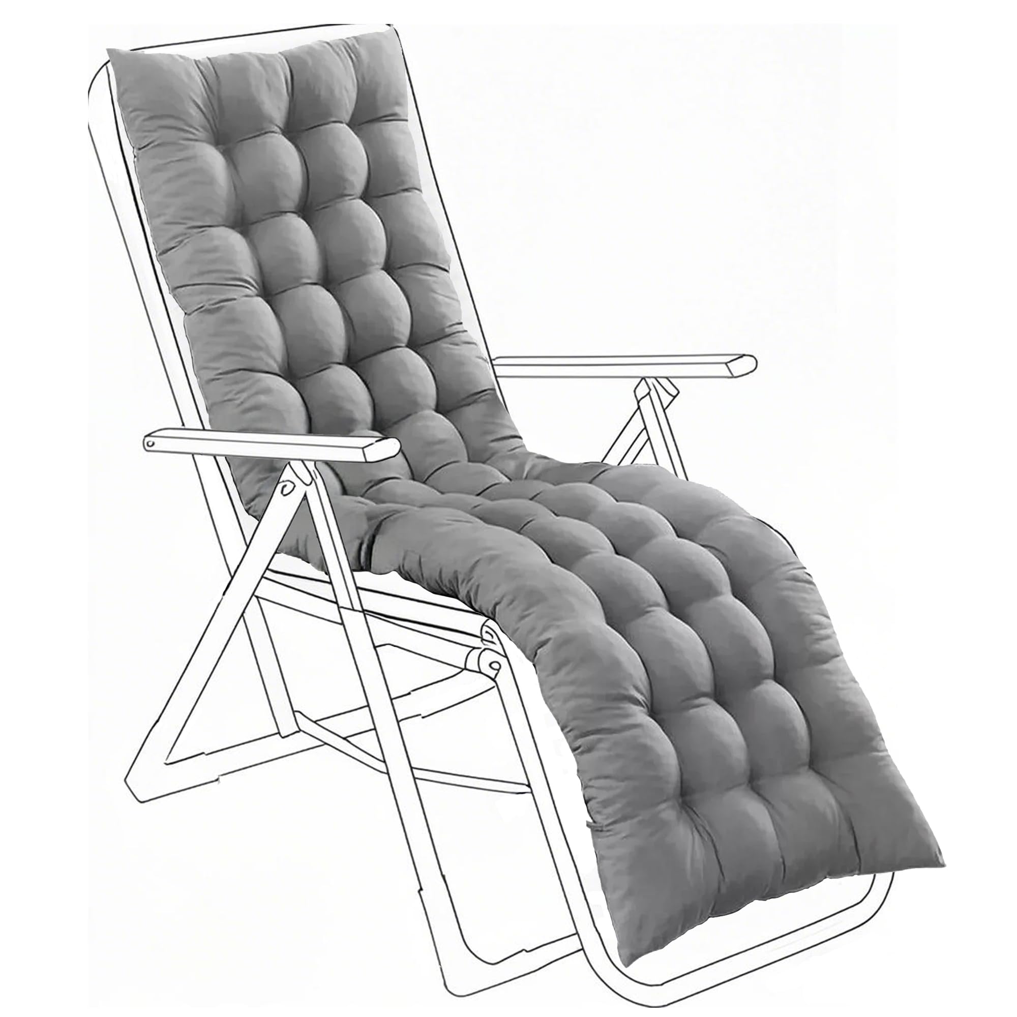 LSLIFE Sun Lounger Cushion, Garden Chair Thick Soft Cushions with Non-Slip Top, Recliner Chair Seat Pads Sunbed Cushion for Indoor Outdoor Garden Patio Beach (Grey, 160 * 50 * 10 cm) — image 1