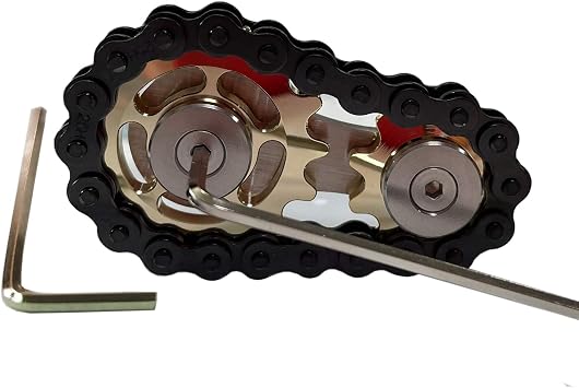 Stainless Steel Sprocket Fidgets Chain Fidget Cube Gears Linkage Bike Chain Novelty Fidget Block Kinetic Desk Metal EDC Focus Meditation Break Bad Habits ADHD Gold+Black