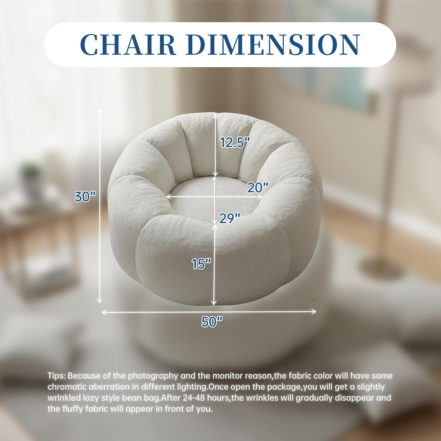 Giant Bean Bag Chair for Adults – Large Comfy Stuffed Sofa Seat with Spacious Design for Reading, Gaming, or Relaxing (Beige)