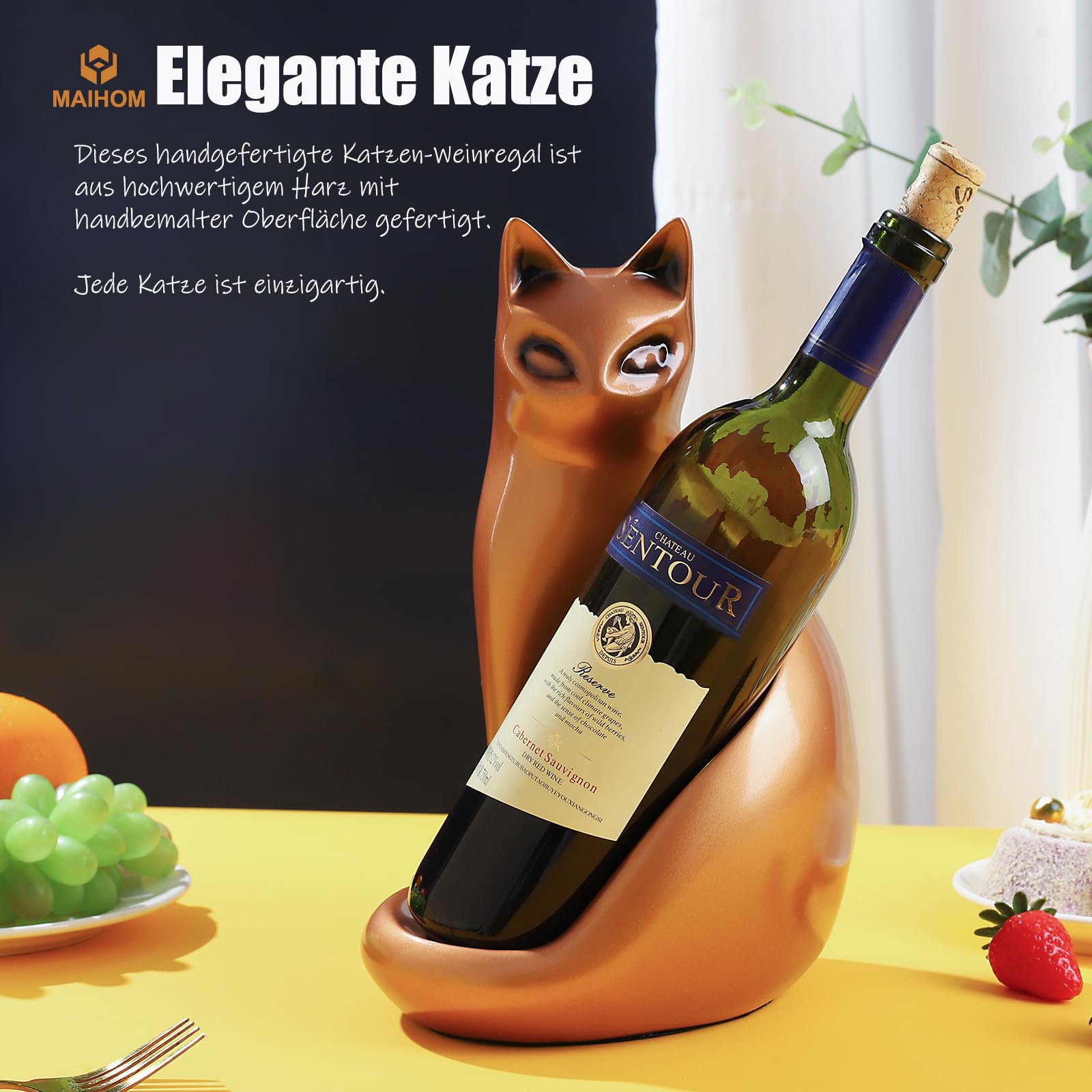 Weinregale Arbeitsplatte, Katzenstatue Dekor Geschenke für Frauen Männer Mädchen Katzenliebhaber, Kreativer Rotweinstand Perfekt für Tischplatte, Arbeitsplatte, Bar, Zuhause, Kupfer Flaschenregal