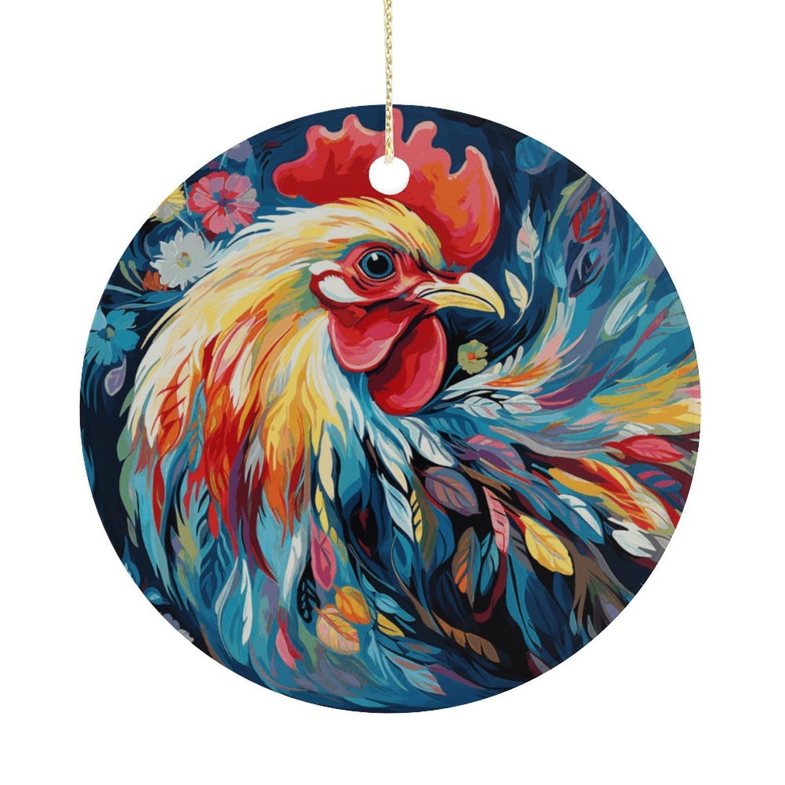 Personalized Christmas Ornaments 2025 Ceramic Hanging Art Colorful Chicken Ornaments with Gold String Double-Sided Vintage Holiday Decorations for Tree Mantel Tabletop Xmas Party Favors