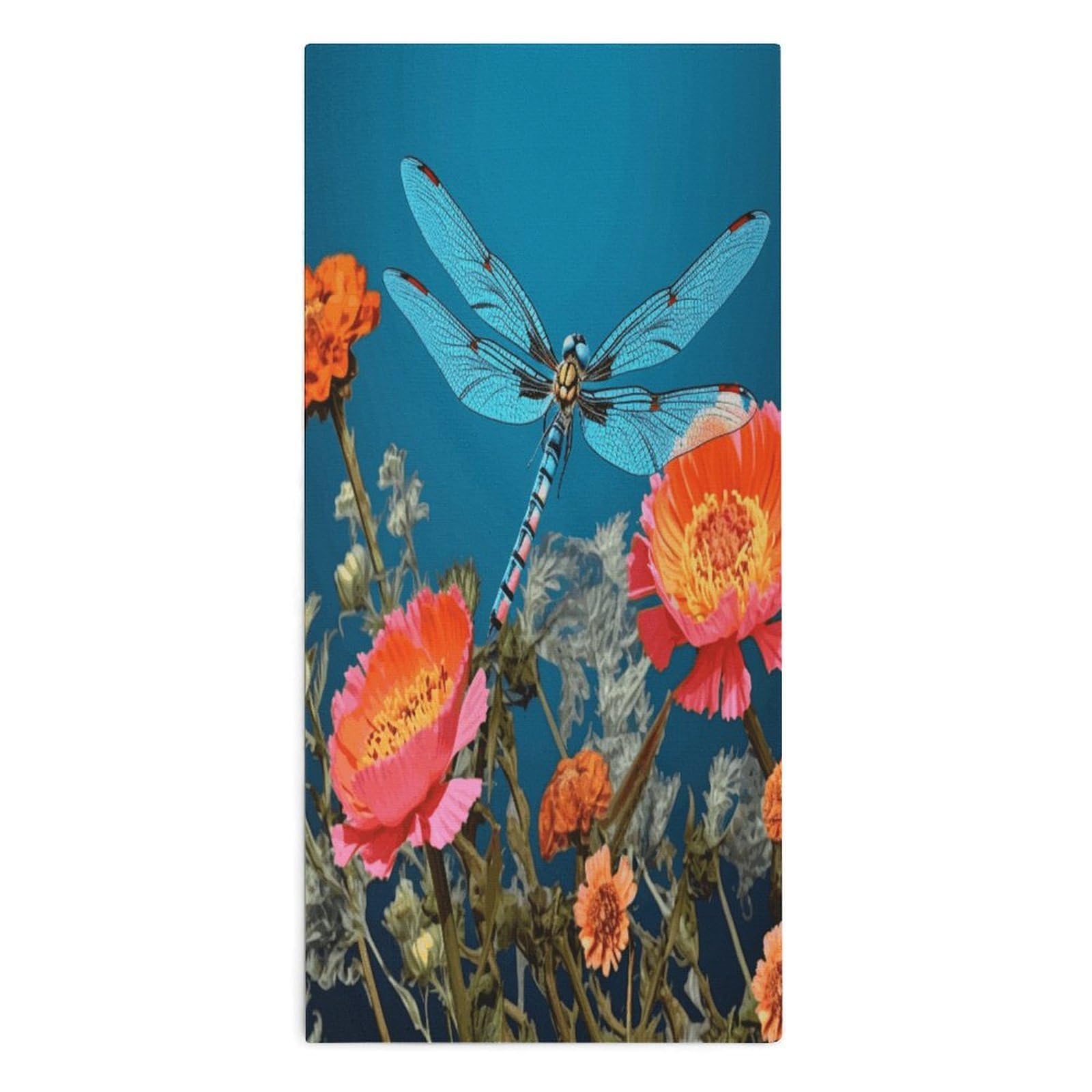 Fodpand Style Dragonfly And Flower Microfiber Towels, Decorative Bath Towel Soft & Lightweight, Hand Towels Multipurpose Use For Bathroom, Pool, Gym, Spa, And Hotel Use