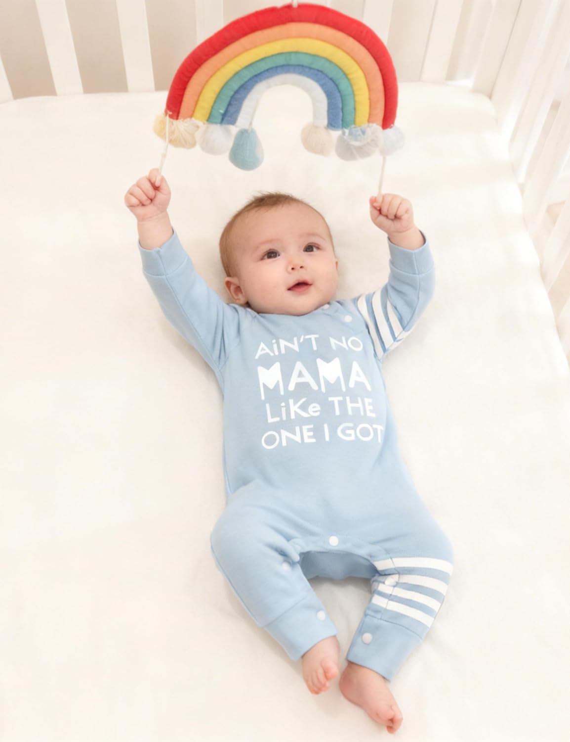 Baby Boy Clothes Infant Mamas Print Romper Stripe Sleeve Outfits Fall Winter Baby Clothing Jumpsuit image 3