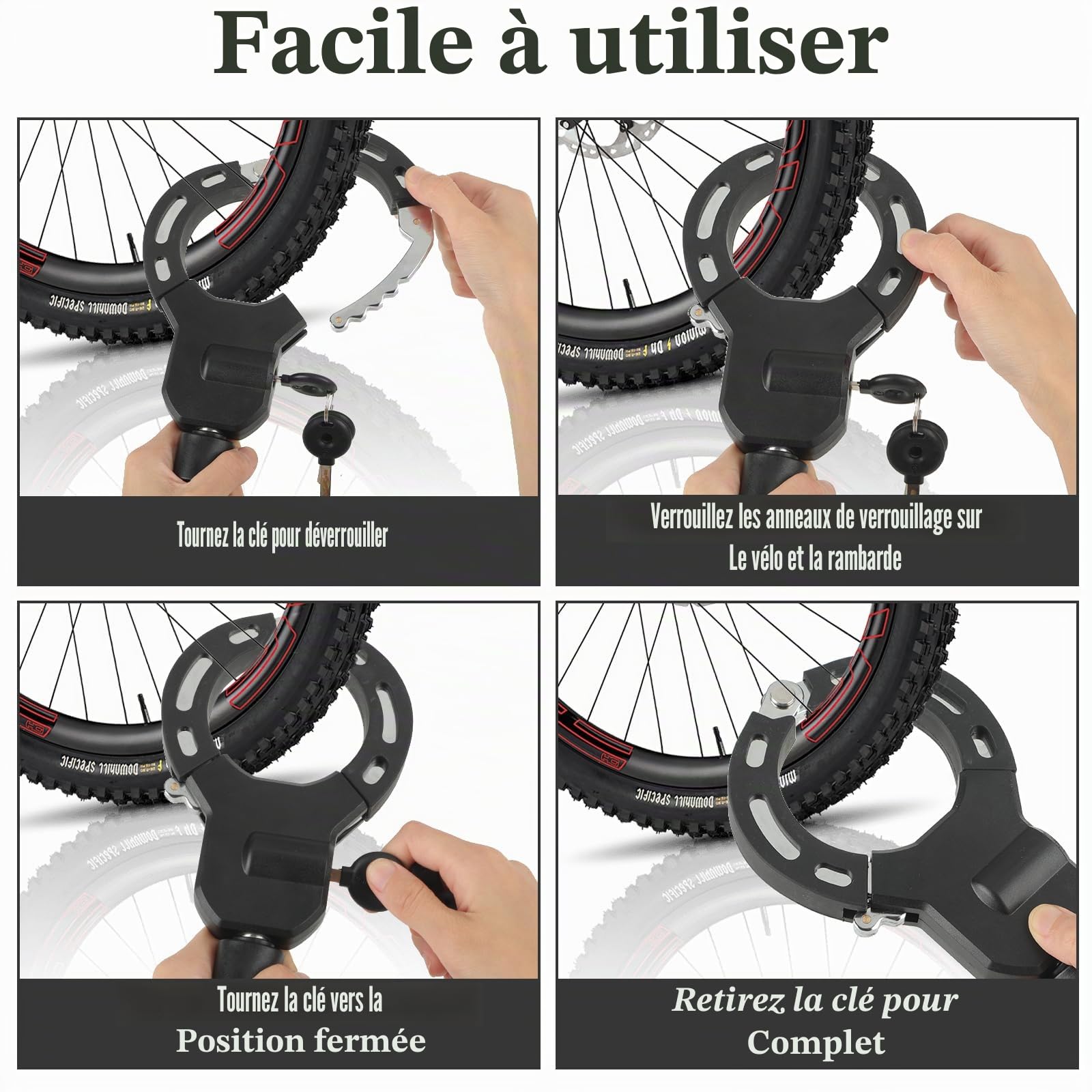 KOMABLEN Cadenas Antivol Velo Electrique avec Clés, Chaine Menotte Bike Lock pour Trottinette Électrique, Moto