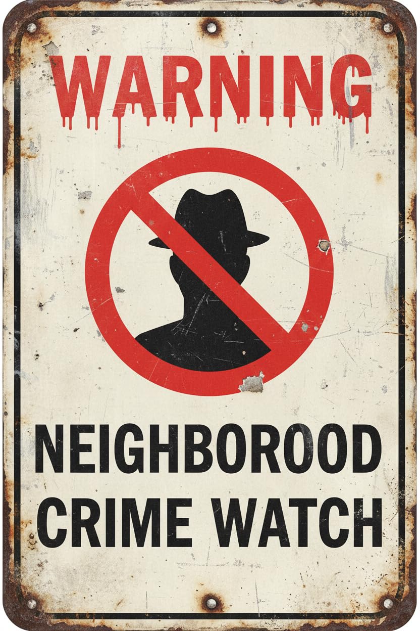 Warning Neighborhood Crime Watch Tin Sign, 8x12 Inch