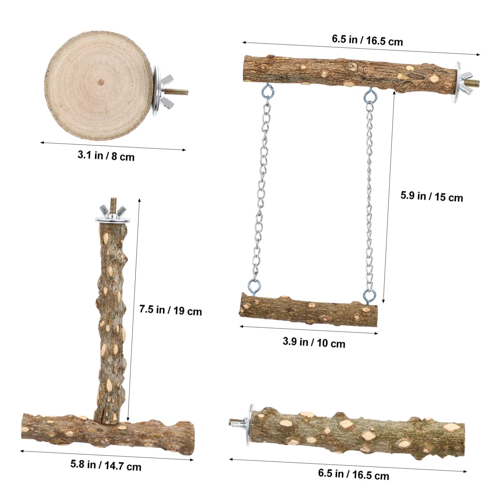 HAPINARY 4 Pcs Natural Wood Bird Perch for Cage Comfortable Cockatiel Perches Multi Bird Use with Swing Shape Stand for Parakeets