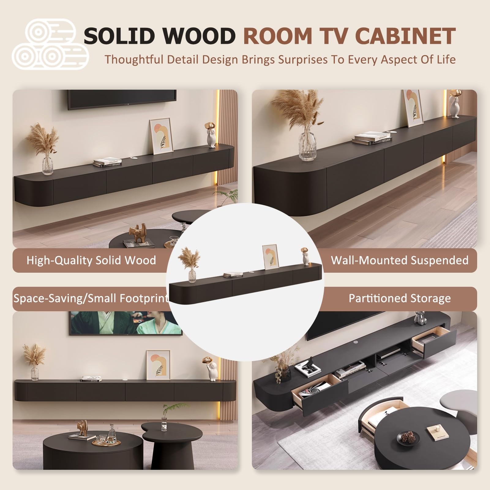 Tv Unit,Floating TV Stand,Wall Mounted TV Cabinet With Door & Drawer,Floating Shelves,Entertainment Media Console Center Large Storage TV Bench For Living Room & Office(B,200x24x20cm)