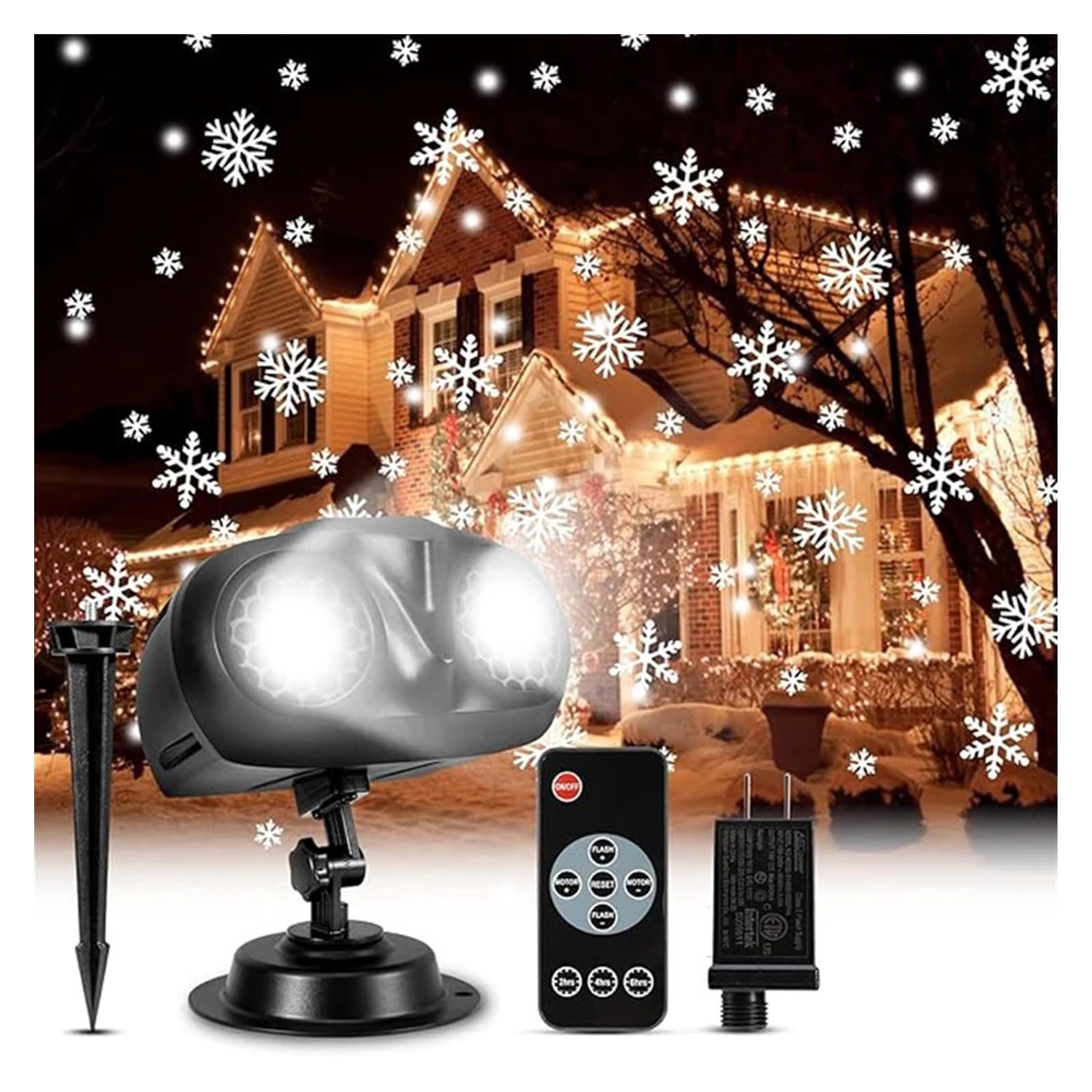 Lampe de projecteur、 Projecteur de chutes de neige de noël, 1 pièce, lumières d'extérieur, projecteur de flocon de neige rotatif 2 en 1 amélioré avec minuterie à distance, étanche IP65 、 décoration de