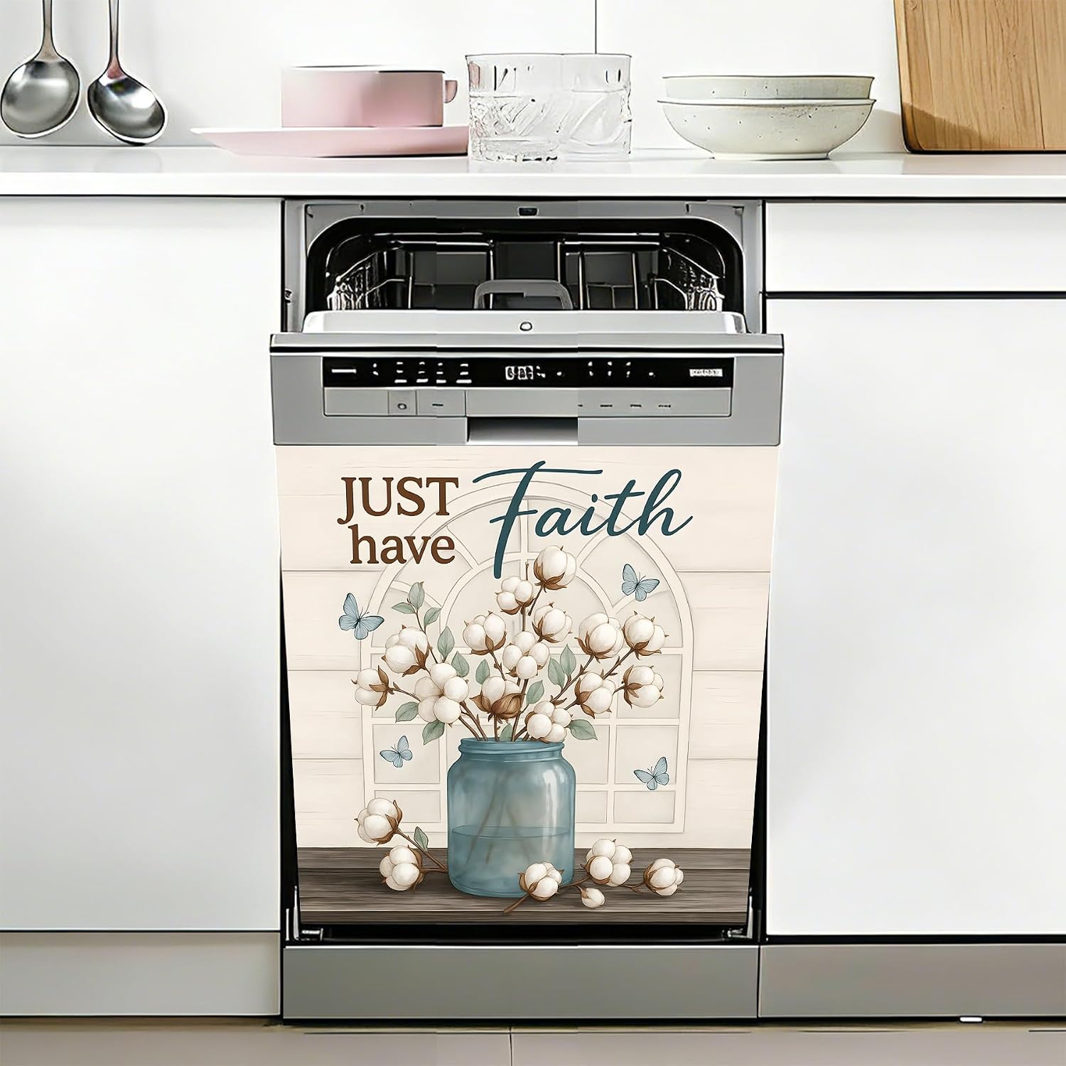 Dishwasher & Refrigerator Magnetic Sticker Cover Panel Decal - 23"x26" Waterproof Decorative Magnet for Kitchen Appliances, Reusable Fridge Door Cover, Stickers Art Decor (Faith, 23"x26")