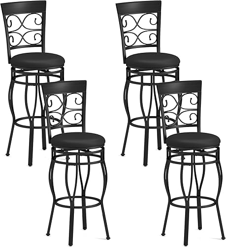 Miniatura 10 de Giantex - Juego de 2 taburetes de bar giratorios de 30 pulgadas, taburetes de bar de altura de barra con respaldo, asiento tapizado de cuero PU,