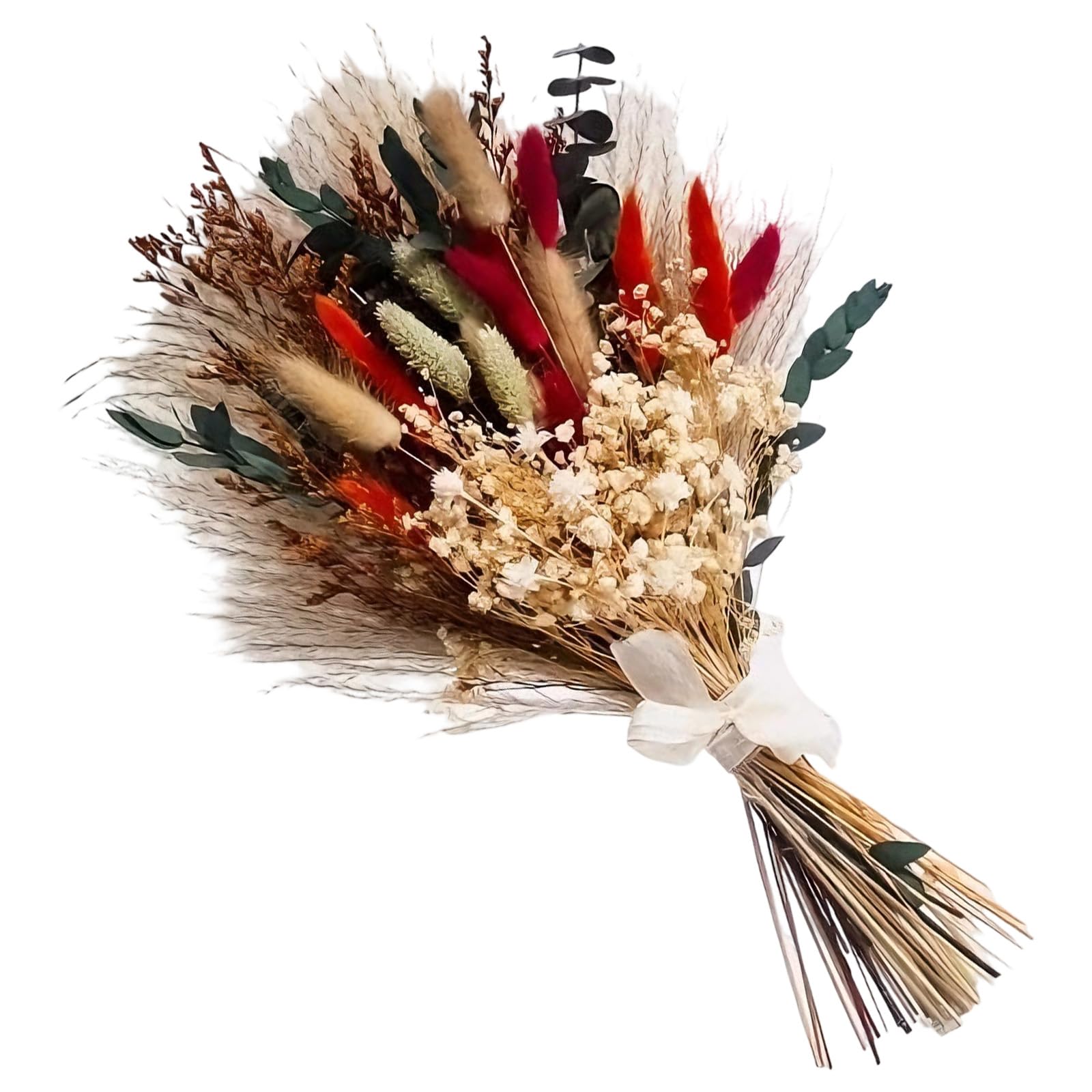 Bouquet de Fleurs séchées Naturelles, 55 pièces, 43 cm, Bouquet d'herbe de Pampas avec Herbe Queue de Lapin et Ruban, 13 variétés pour décoration Maison, Mariage, fête