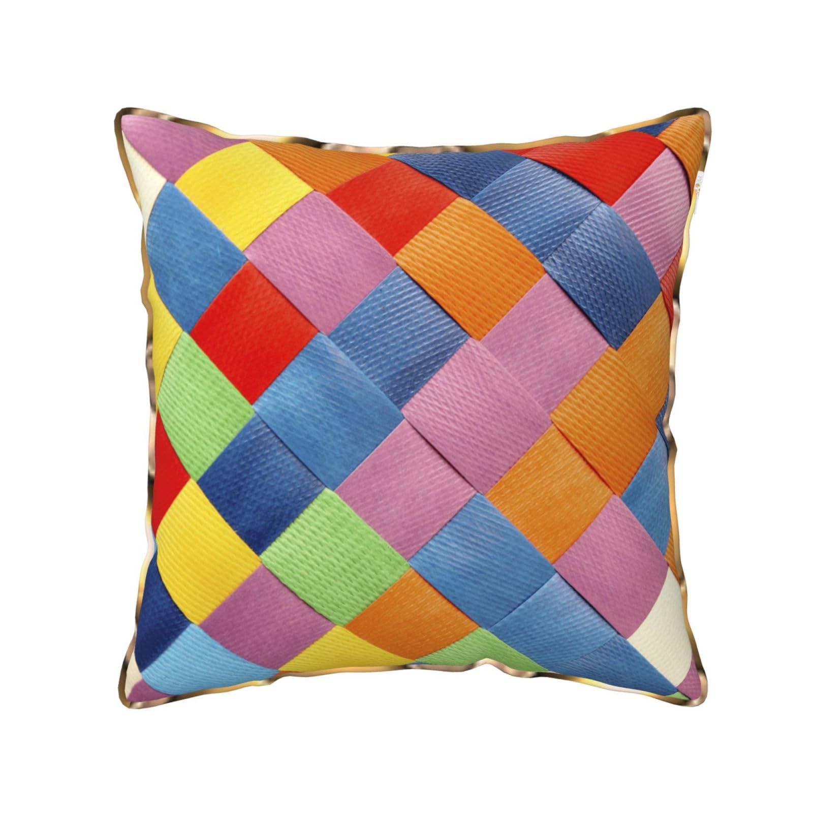 FZGGWYHL Colorful Plaid printed Velvet Throw Pillow Cover Pillowcase