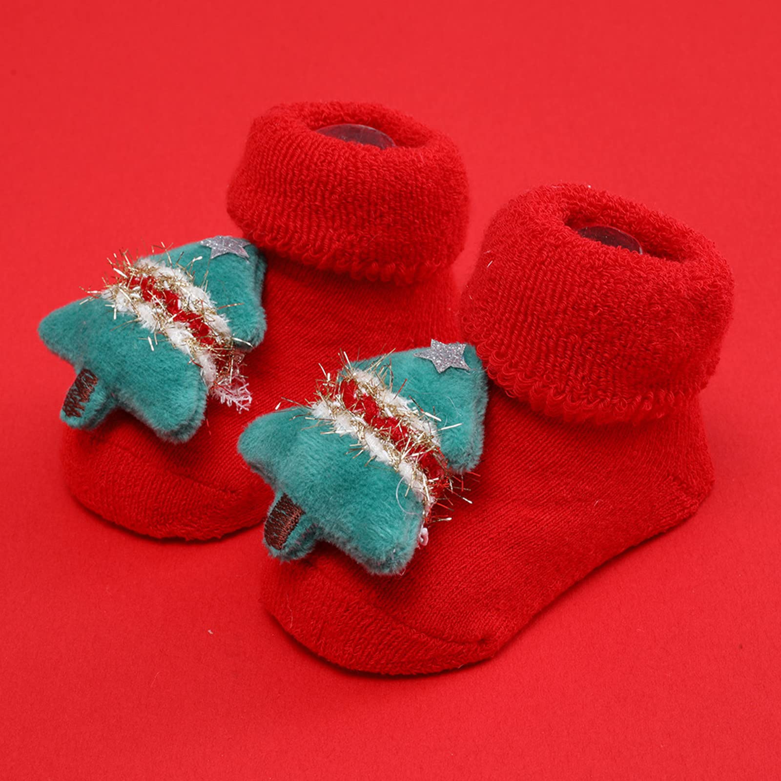RNTOP Christmas Socks Toddler Baby Girl Boy Warm Socks Cute Santa Socks Soft Sole Non-Slip Xmas Floor Socks (C, One Size)