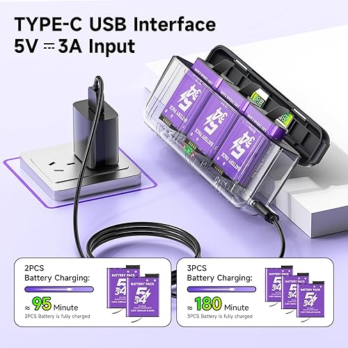 Miniatura 3 de Palogreen Osmo Action 5 Pro43 - Cargador de batería, paquete de 3 baterías Osmo 360 de 2250 mAh y cargador rápido de 3 ranuras compatible con DJI