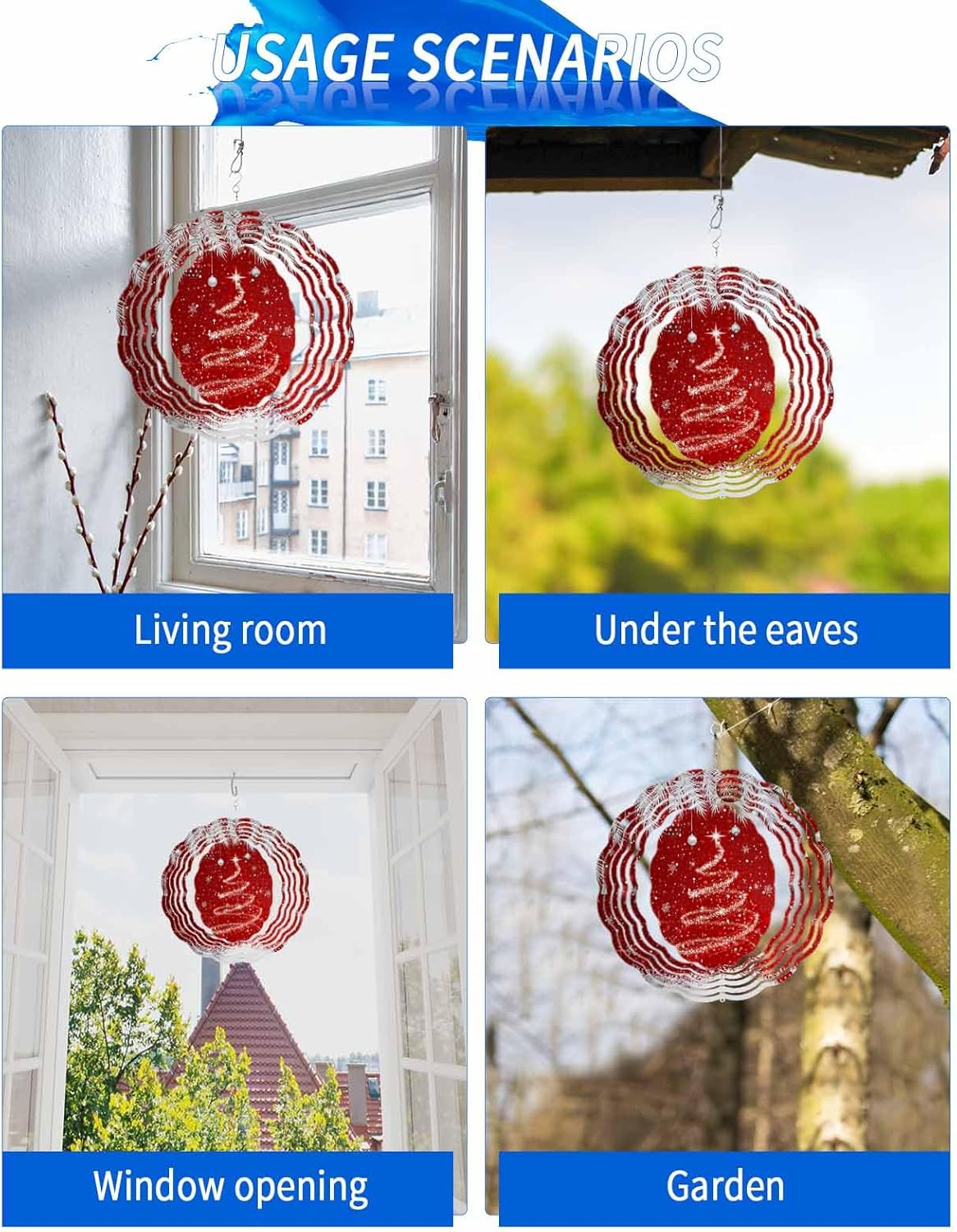 Christmas Wind Spinner Red Christmas Balls Stainless Steel Spinner for Yard Garden Xmas Tree Snowflake Wind Sculptures 12 Inch 3D Crafts Ornaments Hanging Wind Spinners for Outdoor & Indoor Decor