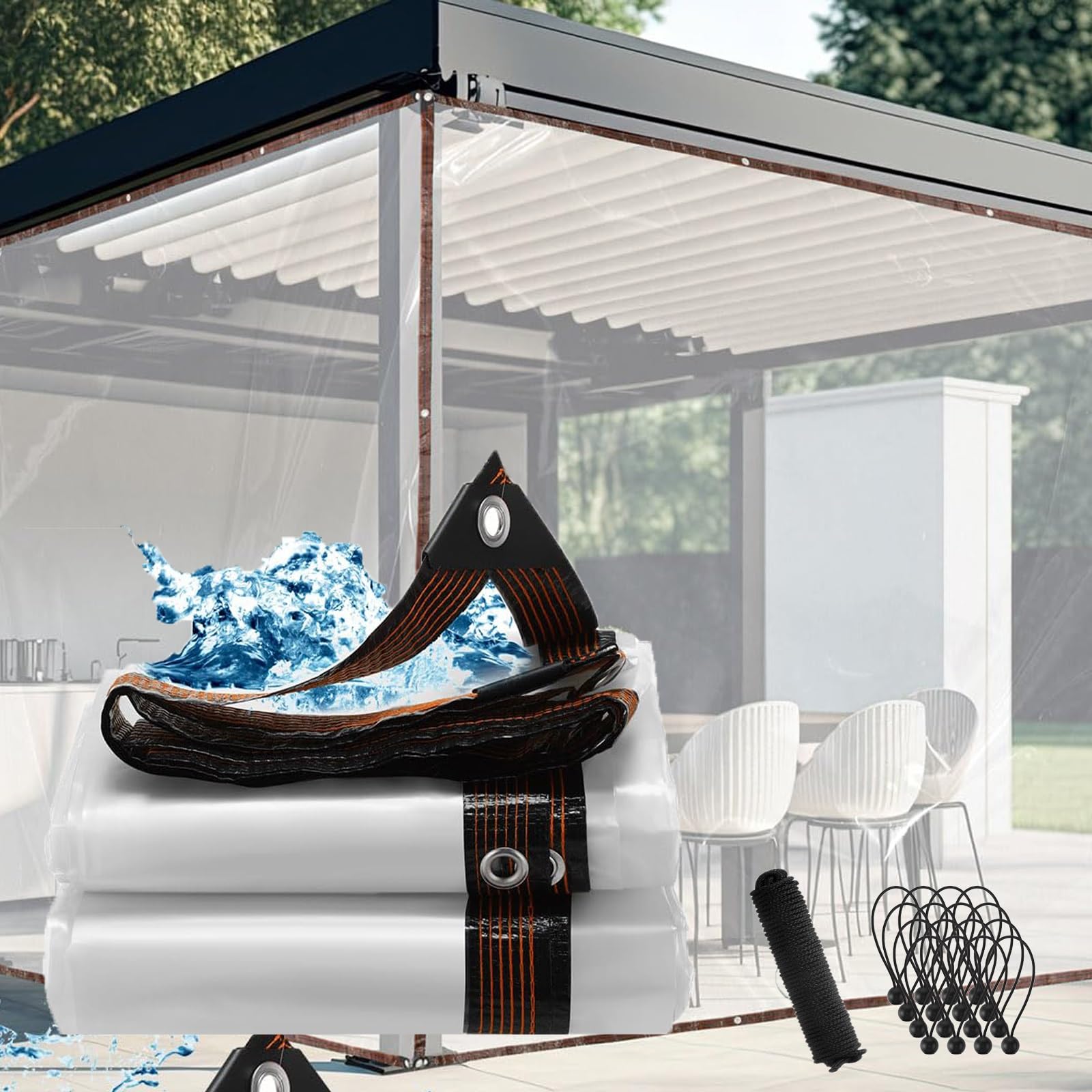 Bâche transparente robuste avec œillets pour terrasse