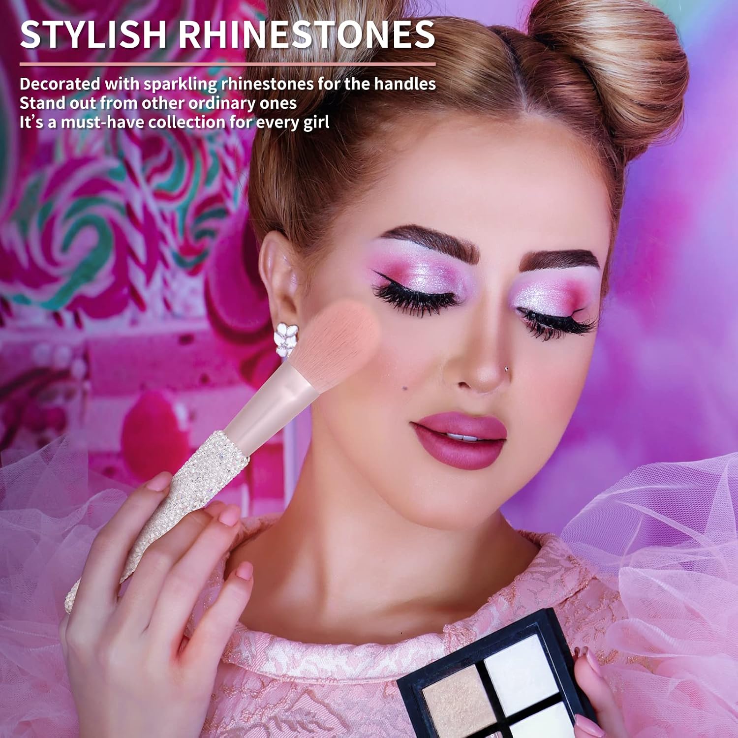 Professional Makeup Brushes Set 11PCS Bling Rhinestone Face Cosmetics Blending Liquid Foundation Powder Concealer Eye Shadows Make Up Beauty Tool Glitter (White)