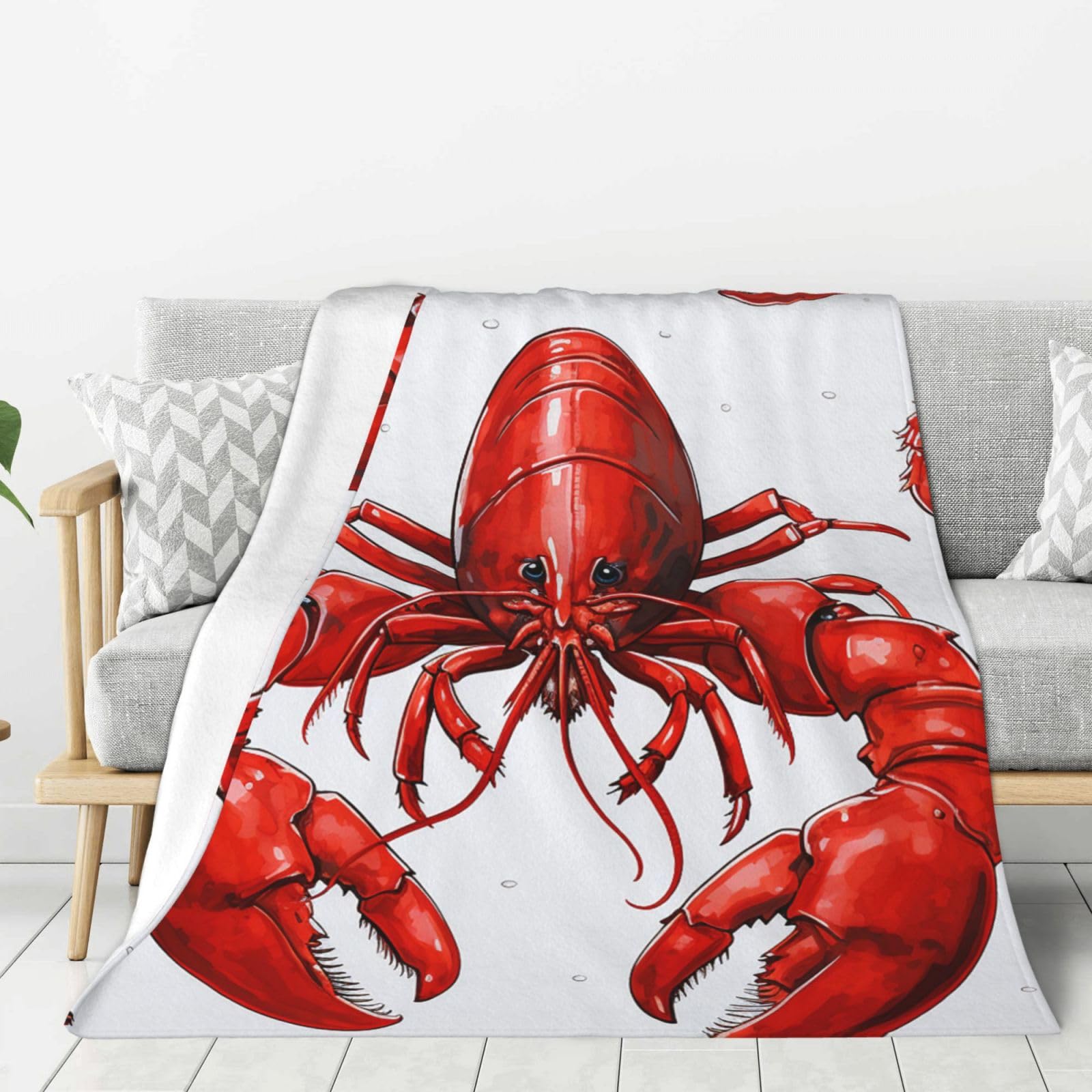 Red Lobster Print Throw Blanket Plush Flannel Fleece Blanket, Soft Lightweight Cozy Blankets 40"X30" for Bed Couch Sofa Travel