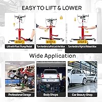 Vista 7 de TUFFIOM Gato de transmisión, gato de piso hidráulico de 2 etapas de 1100 lbs 1/2Ton de elevación alta vertical telescópica, rango de elevación