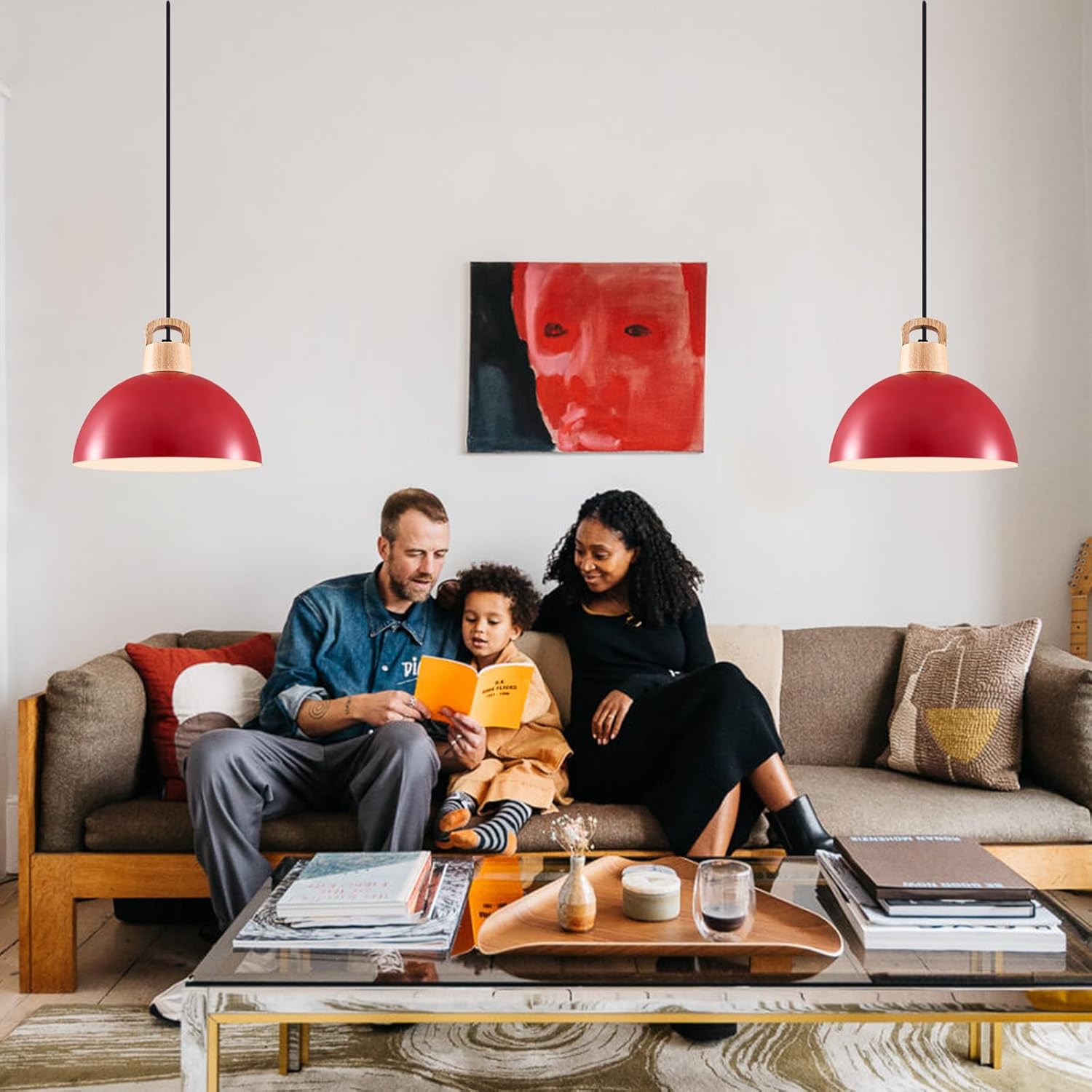 Farmhouse Pendant Light, 3 Packs 11.8inch Red Kitchen Pendant Lights, Modern Pendant Lights, Island Pendant Lights, Pendant Light for Kitchen Island; Bedroom; Office; Living Room