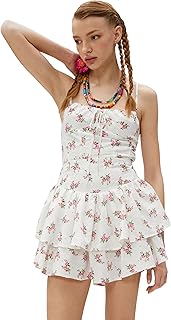 KOTON womens Mini Floral Printed Tiered Gimped Detail Skirt