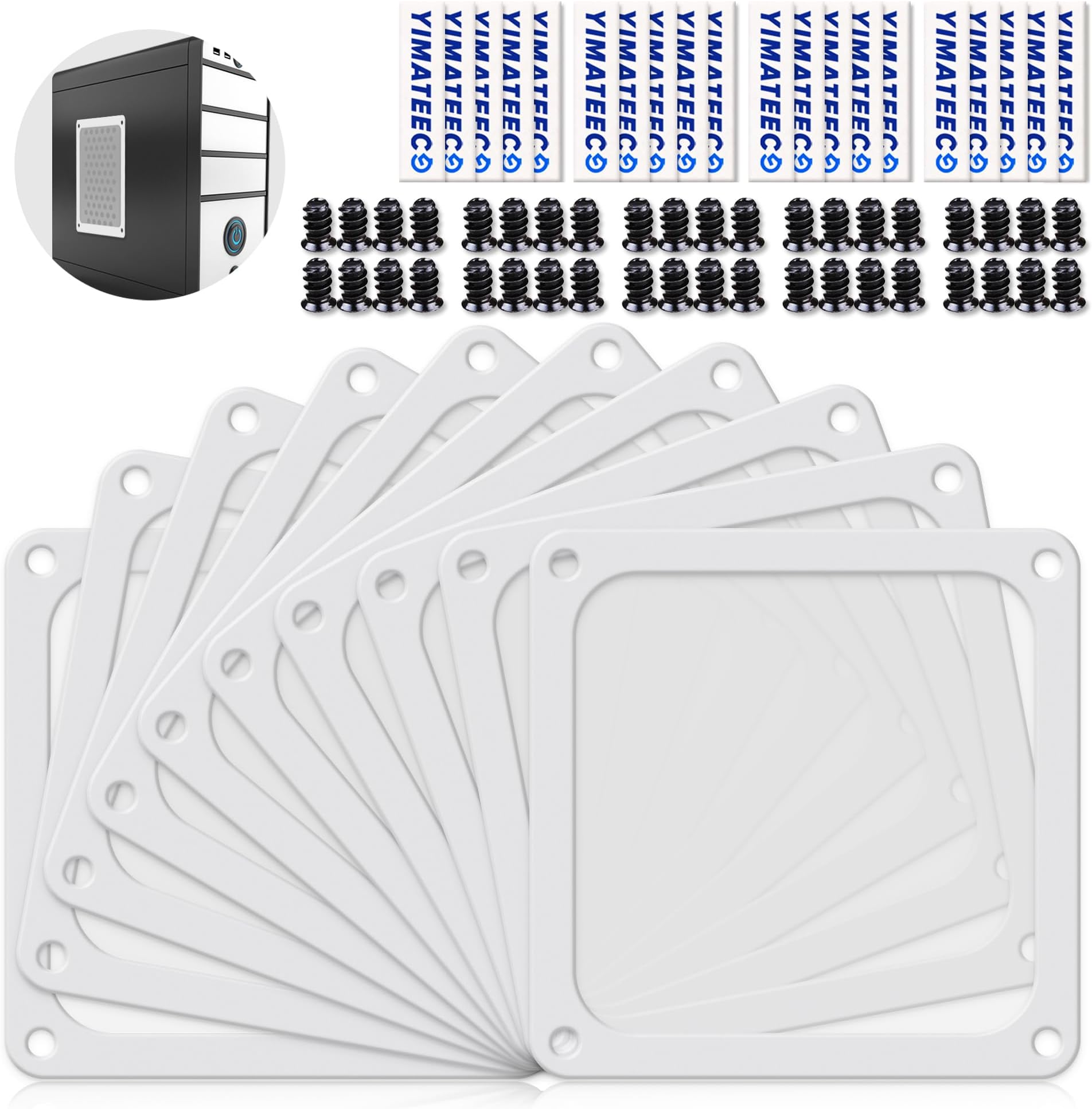 Dust Filter PC 140mm for Computer Cooler/PSU/Routers Nylon 80 Mesh, Magnetic Frame PC Fan Dust Mesh PC Cooler Filter Dustproof Computer Fan Grills (Nylon, 140 * 140mm, 10pcs, White)