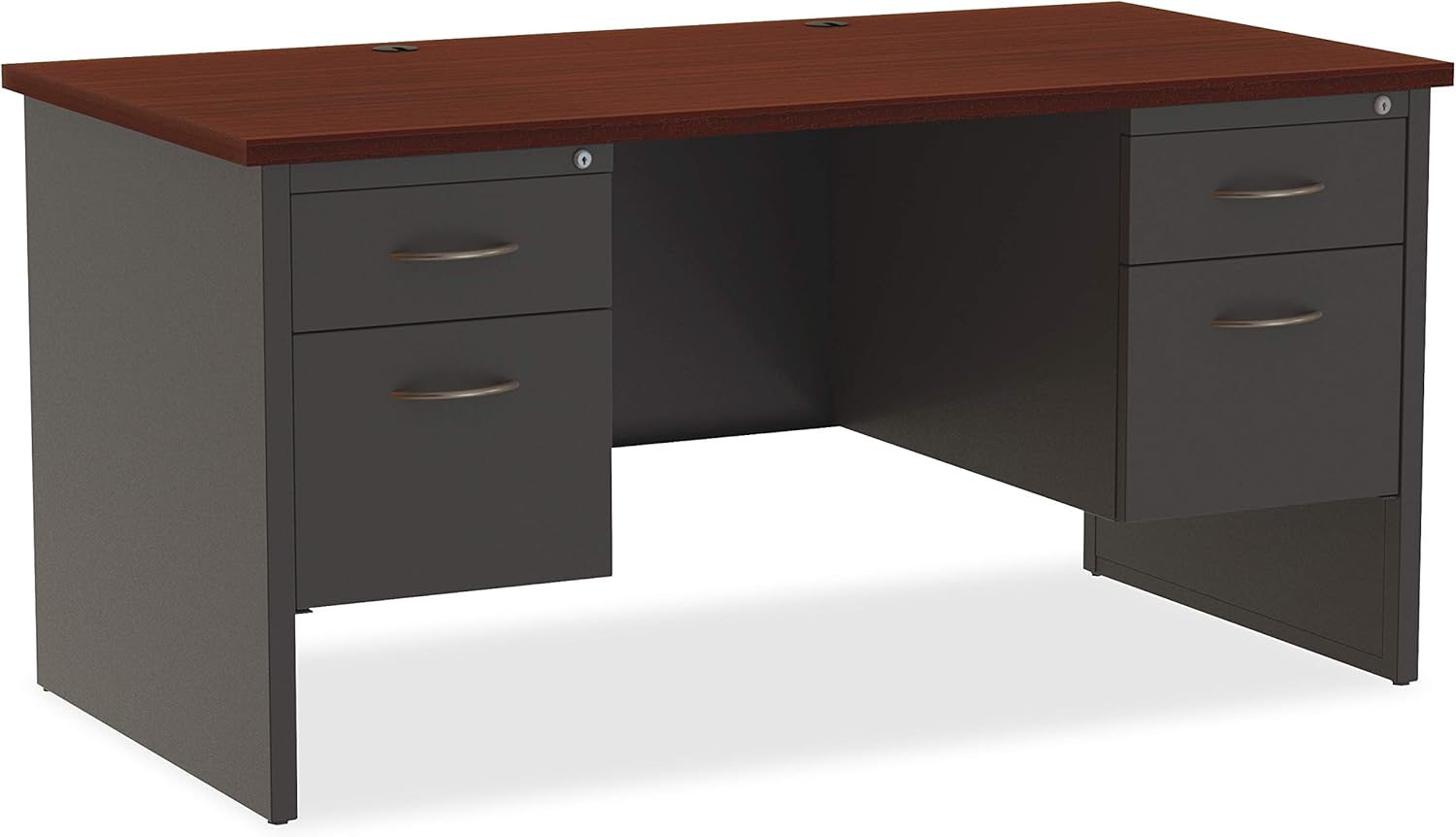 Lorell Mahogany Laminate/Charcoal Modular Desk Series