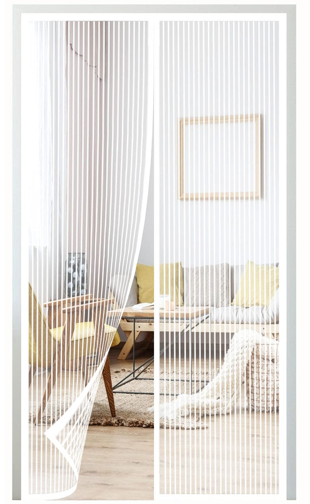 Zyyq White Magnetic Fly Screen Door，150X200cm (59.05X78.74in) Keep Insects Out Mosquito Door Screen ，Magnetic Top-To-Bottom Seal Snaps Shuts Automatically, Keep Fresh Air In & Bugs Out