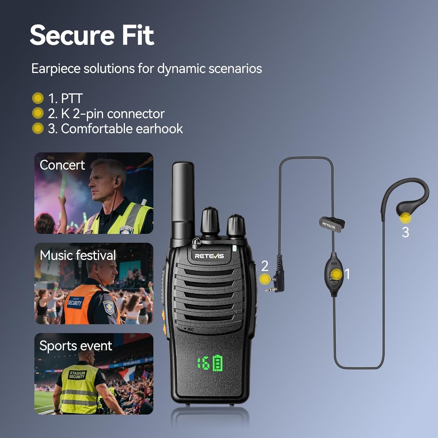 Retevis H777H Walkie Talkies, Radiotelefon Dwukierunkowy z Ekranem, PMR446 Profesjonalne Radio Dwukierunkowe ze Słuchawką do Zastosowań Komercyjnych, Vezpieczeństwa (Czarne, 10 szt.)