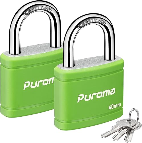 Miniatura 14 de Puroma Candado con llave con 2 llaves iguales, cerradura de casillero de 7/8 pulgadas, cerraduras de alta resistencia para puerta, cerrojo, caja de