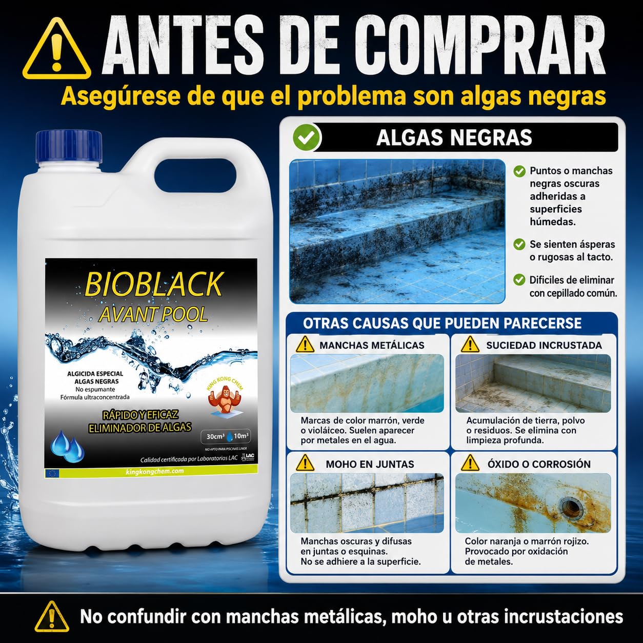 Algicida BIOBLACK contra el Alga Negra 5 L - El algicida mas Potente - Incompatible Liner