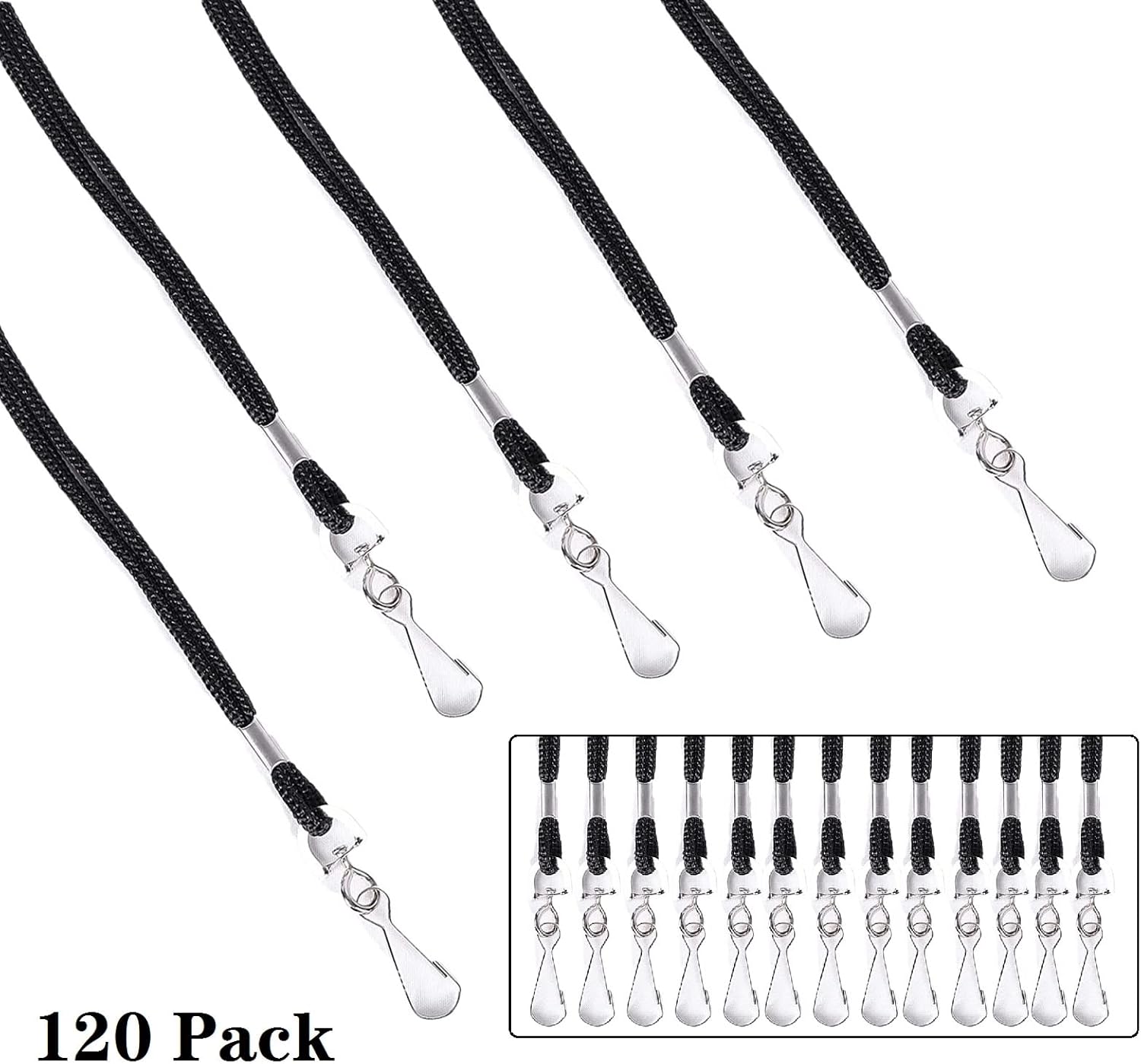 120 Pack Badge Lanyards, for ID Badges, Black Lanyard Badge Holder Office Business Card Lanyards Key Lanyards Students ID Card with 18" Inch and J Hook(Black) - Image 2