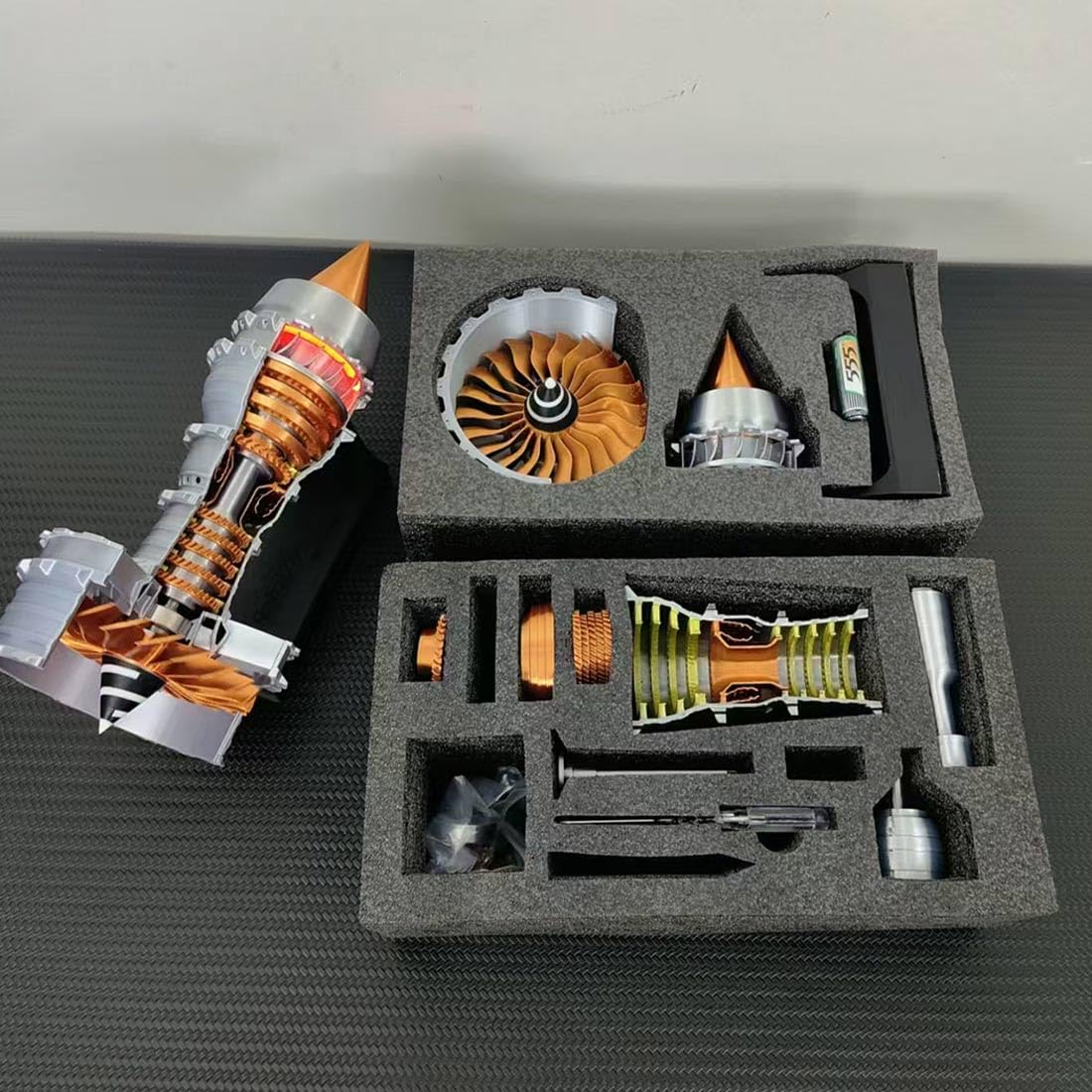 Kit de modelo de motor Turbofan que funciona, 50 unidades + TRENT 900 simulado funcional turbofan modelo de motor de avión con luz LED, modelo de experimento de ciencia física 2025