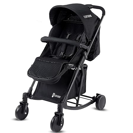 Leotoon 2-In-1 Limo Stroller Cum Rocker | Rocking Function | 3 Levels Reclining | 5 Point Harness | XL Storage Baskets | 4 Sturdy 6 Wheels | Detachable Front Guard | Unisex | Easy Fold Design | Rear Wheels with Locks | (Black) (6-36 Months)