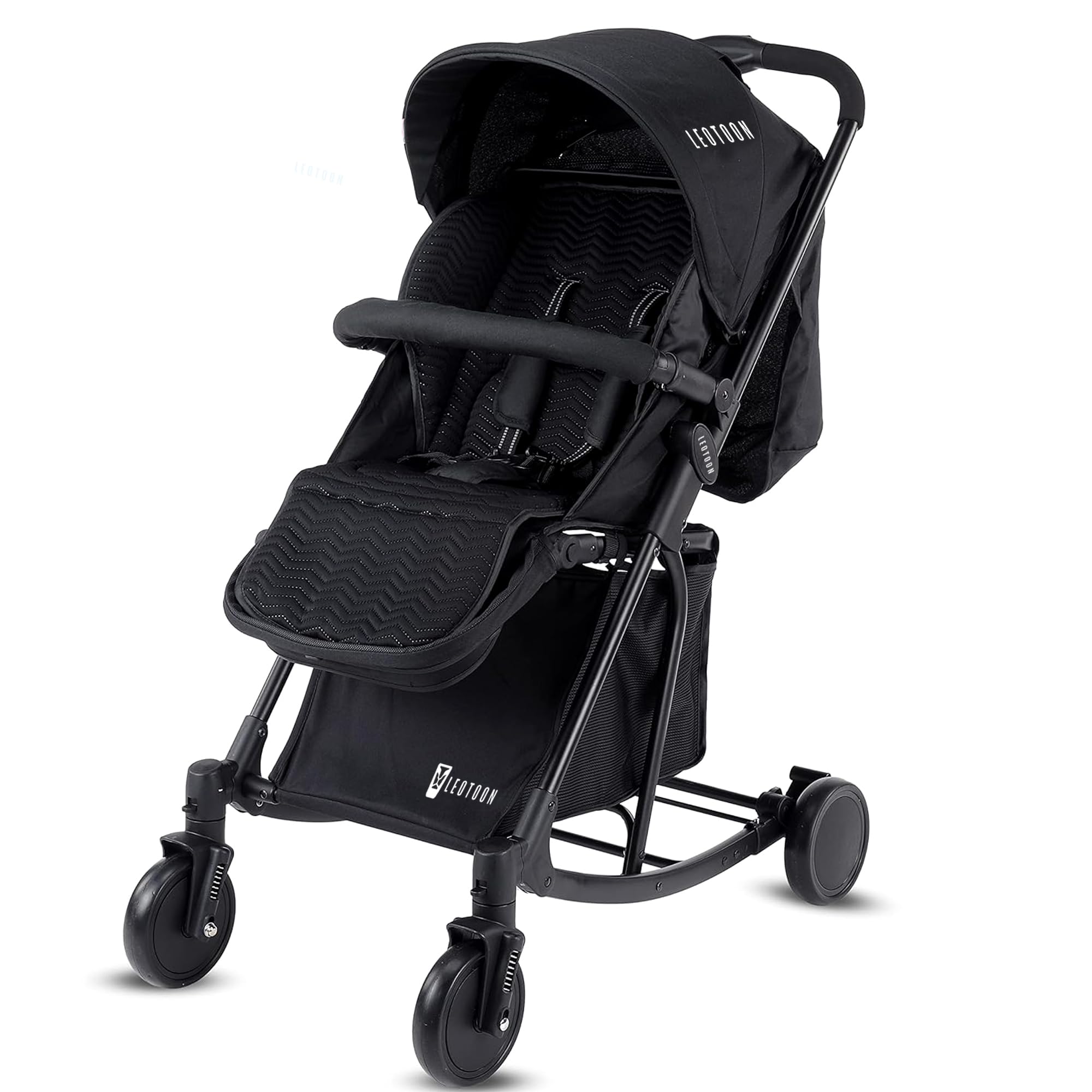 Leotoon 2-In-1 Limo Stroller Cum Rocker | Rocking Function | 3 Levels Reclining | 5 Point Harness | XL Storage Baskets | 4 Sturdy 6” Wheels | Detachable Front Guard | Unisex | Easy Fold Design | Rear Wheels with Locks | (Black) (6-36 Months)-image-12