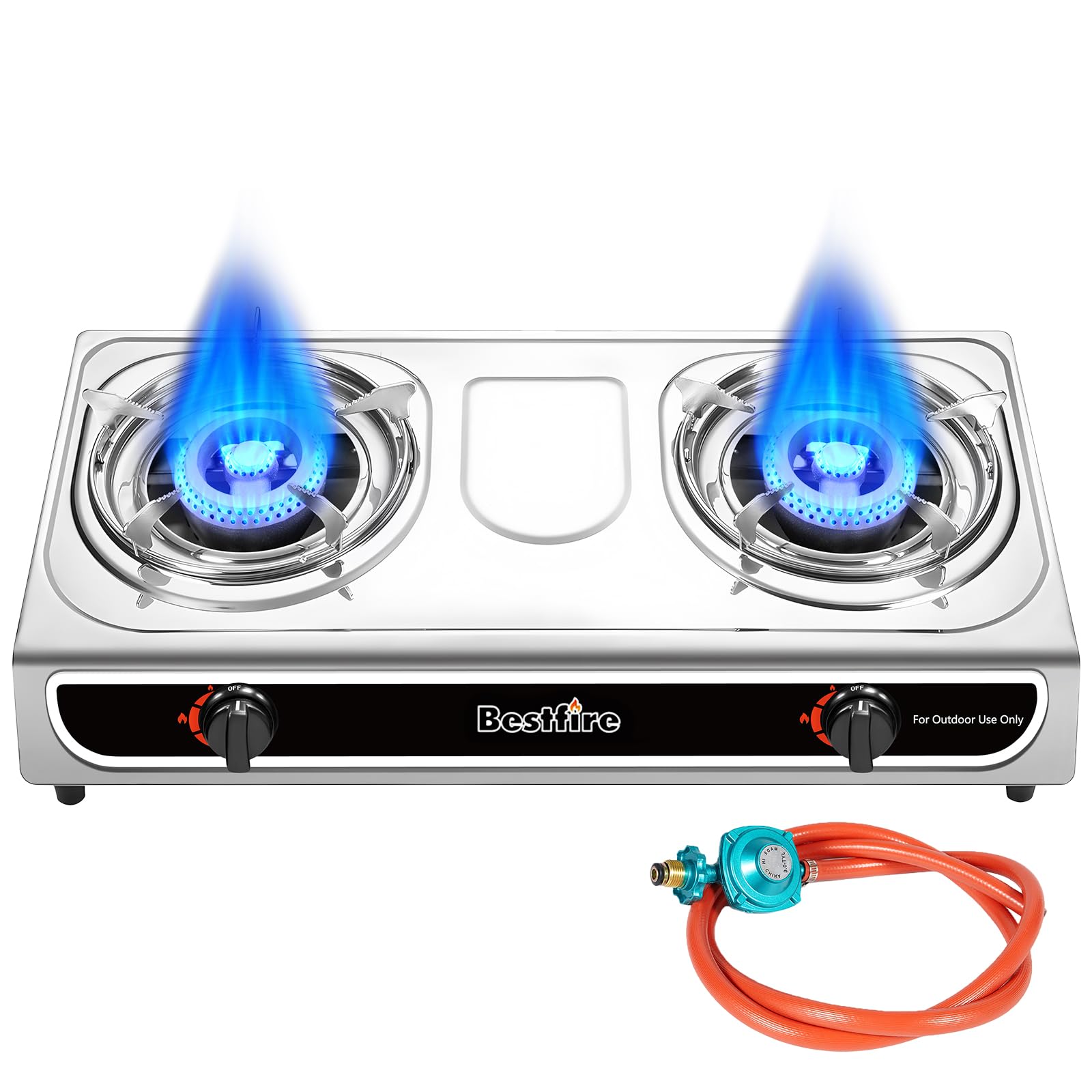 23,000 BTU Portable Dual-Burner Propane Stove with Auto Ignition – Stainless Steel Camping Stove for Outdoor Cooking, Emergency Use