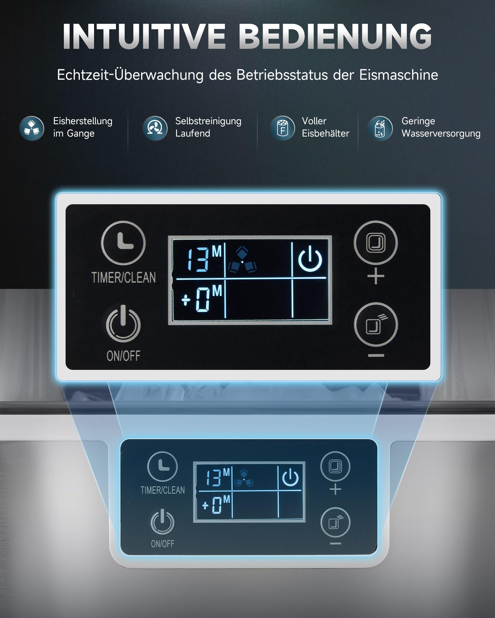 CO-Z Eiswürfelmaschine 22kg/24h, Edelstahl Eiswürfelbereiter mit Selbstreinigung, 24 Würfel in 11-20 Min, LCD-Display Eismaschine für Zuhause, Büro, Bar und Gastronomie