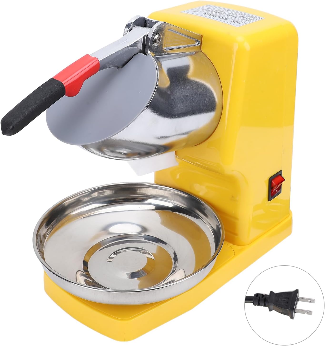 500W Electric Ice Crusher, Professional Double ABS Stainless Steel Snow Cone Maker Multipurpose Shaved Ice Machine with Anti Splash Cover for Home and Commercial Use (US Plug 110V), Yellow