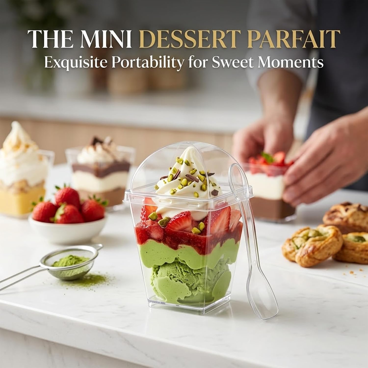 50 Pack 5 oz Clear Plastic Dessert Cups with Lids and Spoons