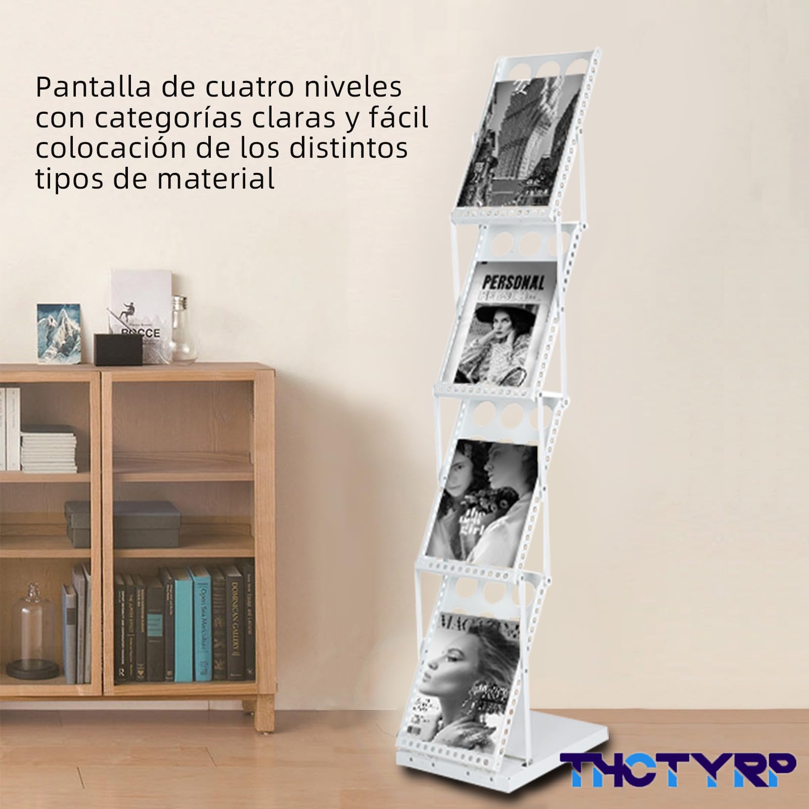 Soporte para catálogos, revistas y folletos, soporte plegable de 4 capas A4, soporte vertical de pie para revistas de moda