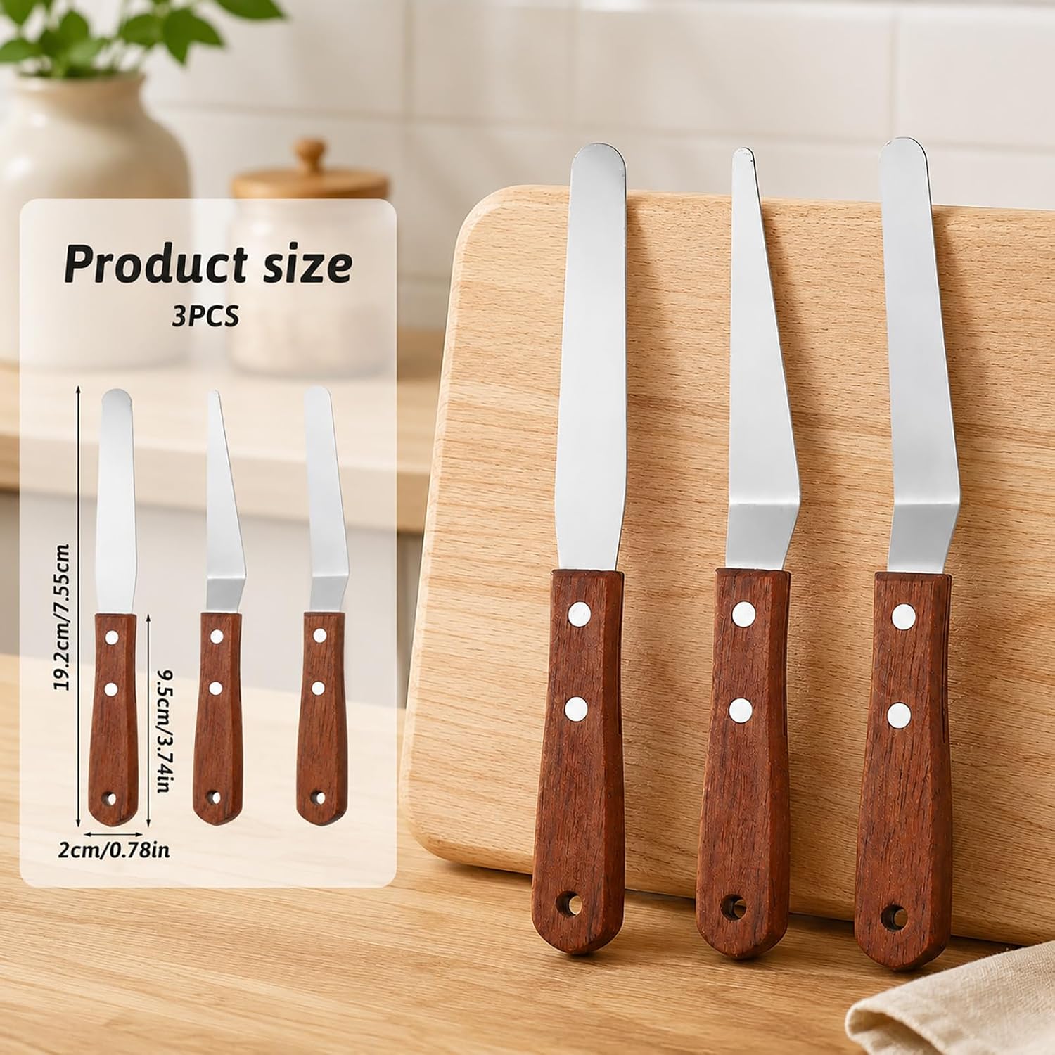 Straight Icing Spatula, 3-Pack Stainless Frosting Cake Spatula Set 4”Metal Decorating Spatulas