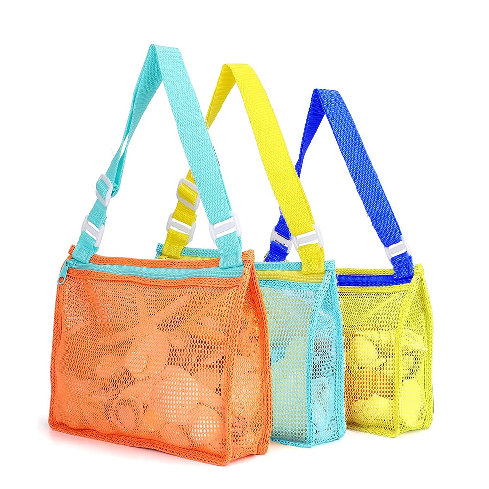 MasrooBeach Toy Mesh Bag for Kids - Shell Collecting, Sand Toy, Seashell, Pool Bag - Swimming Accessories for Boys and Girls (Set of 3 Bags Only)
