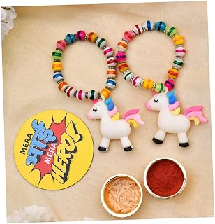 Evisha 2 Unicorn Kids Rakhi with Fridge Magnet for Site...