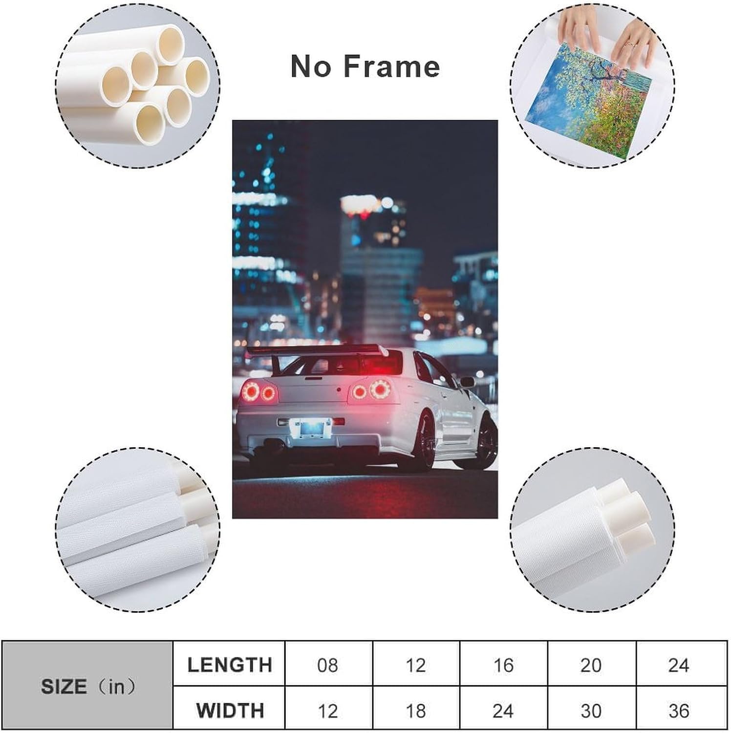 R35 R34 JDM Car Japan White Poster Canvas Wall Art Posters & Prints Hanging Painting for Bedroom Classroom Dorm Living Room Aesthetic Decor Mural Framed Unframed 12x18inch(30x45cm) - Image 2