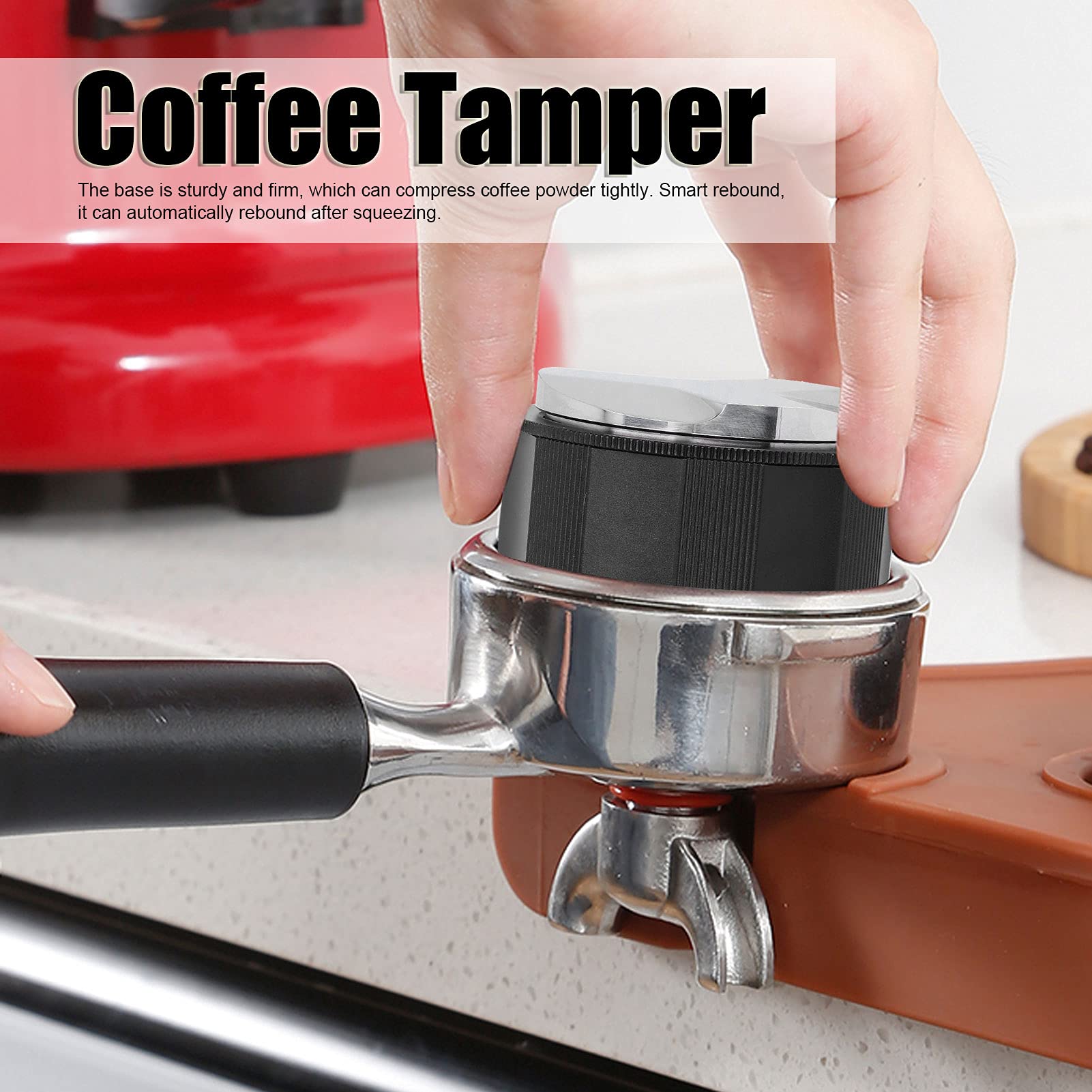 53-mm-Kaffeetampfer mit 3 abgewinkelten Seiten, doppelköpfiger Basis und verstellbarem Kaffeepulverhammer für Kaffeezubehör