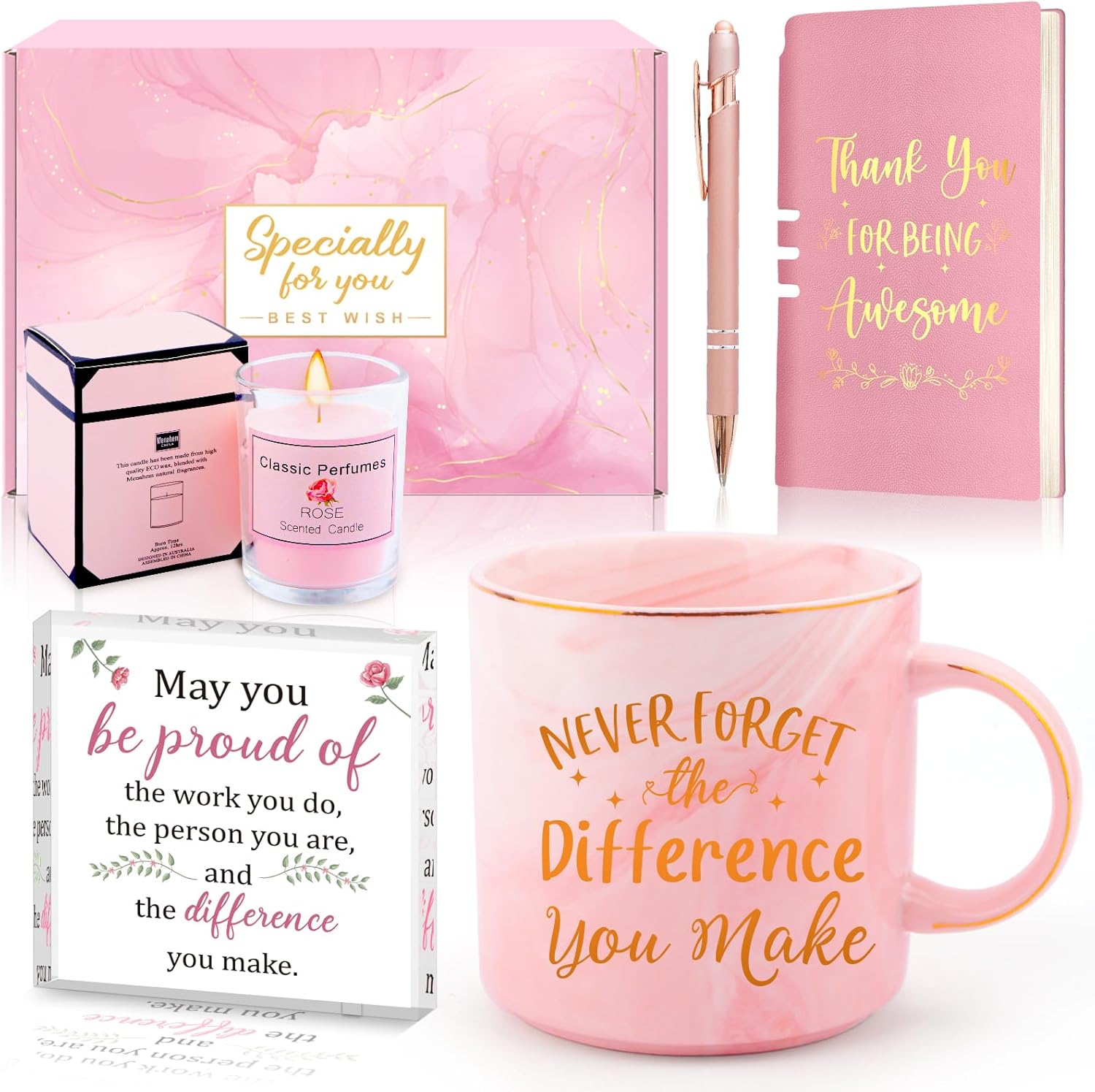 Employee Appreciation Gifts for Coworker Women Boss, Difference Maker Gift, Retirement Gifts for Woman Never Forget the Difference You Make Mug Notebook Set, Thank You Gift for Women Colleague