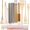 20pcs Pottery Glaze Brushes Set, Wood Ceramic Brushes with Long Handle Different Shapes Wool Art Paintbrush Tool Watercolor Oil Acrylic Painting Supplies for Students Artist Kids Adults