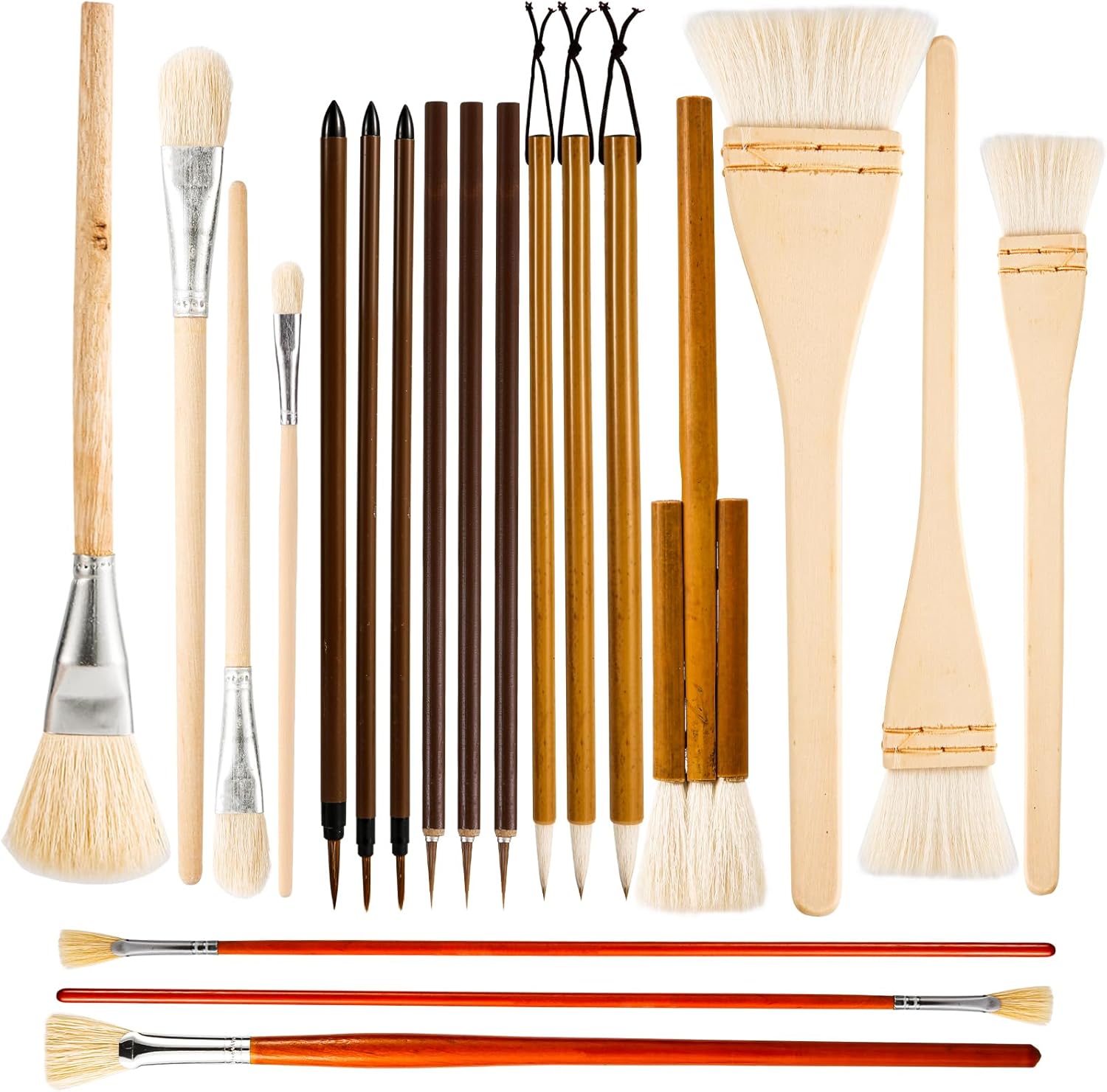 20pcs Pottery Glaze Brushes Set, Wood Ceramic Brushes with